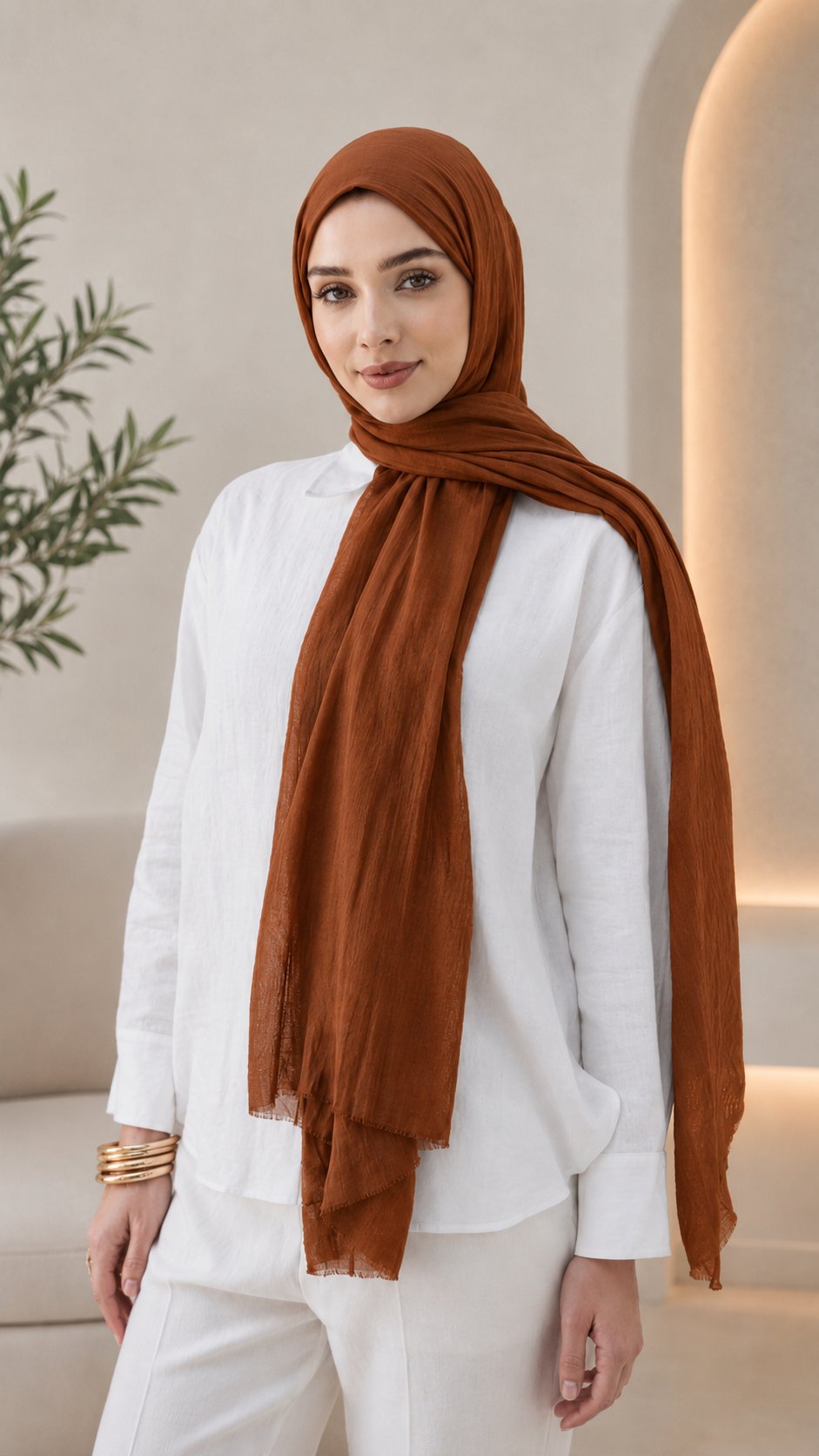 Tarçın Düz Pamuk Comfort Şal - 008