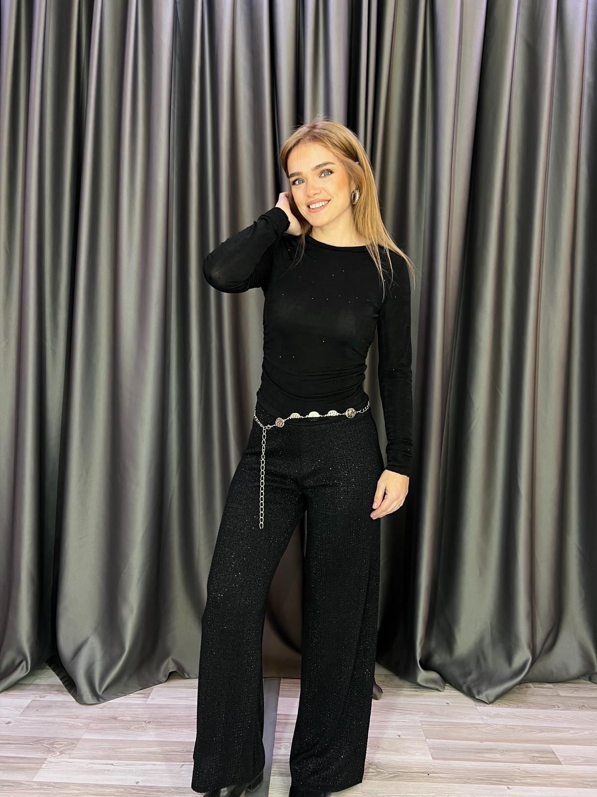 Baskı Taşlı Buzzy Siyah Bluz 