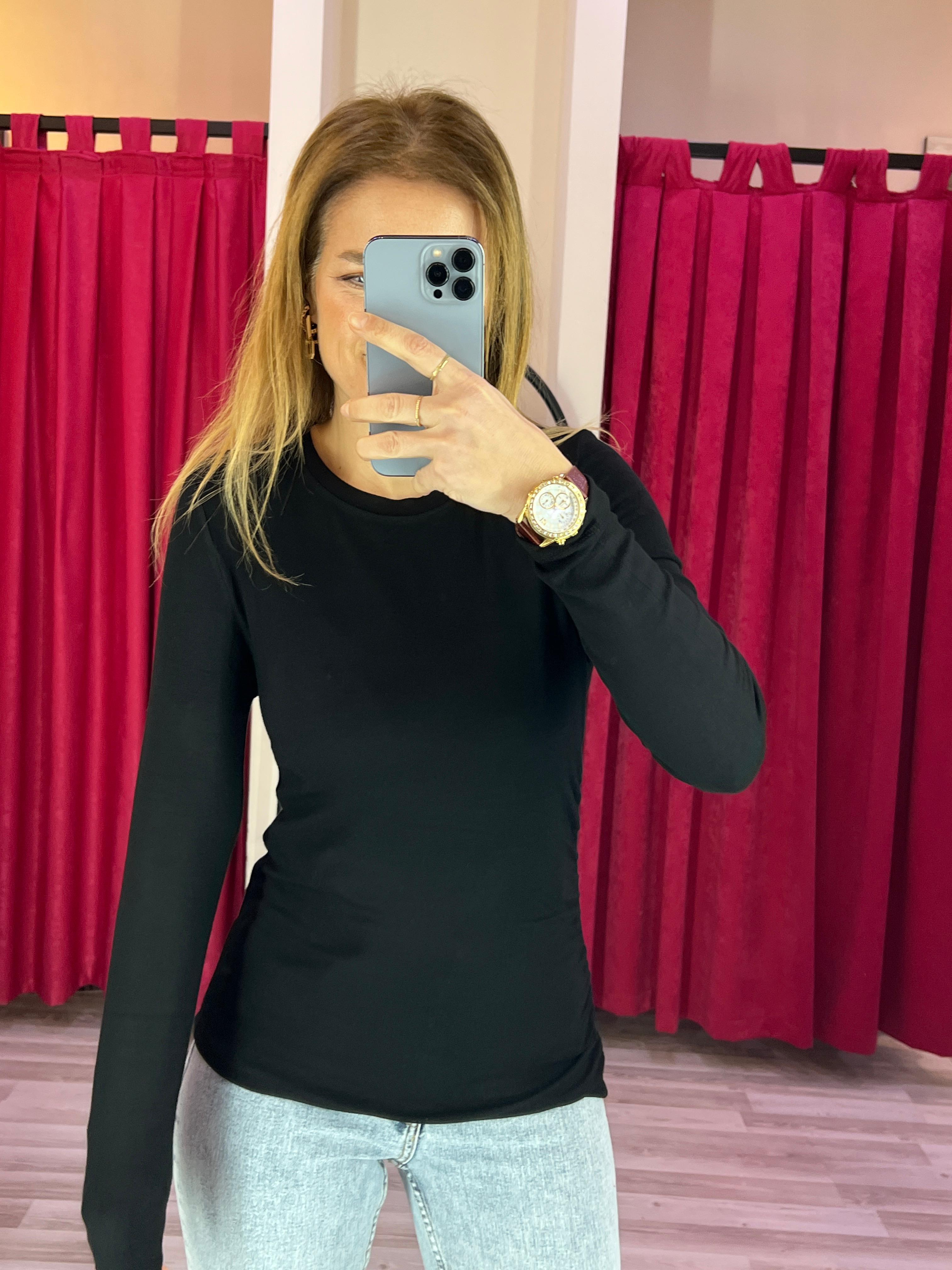 Büzgülü Krl Siyah Bluz
