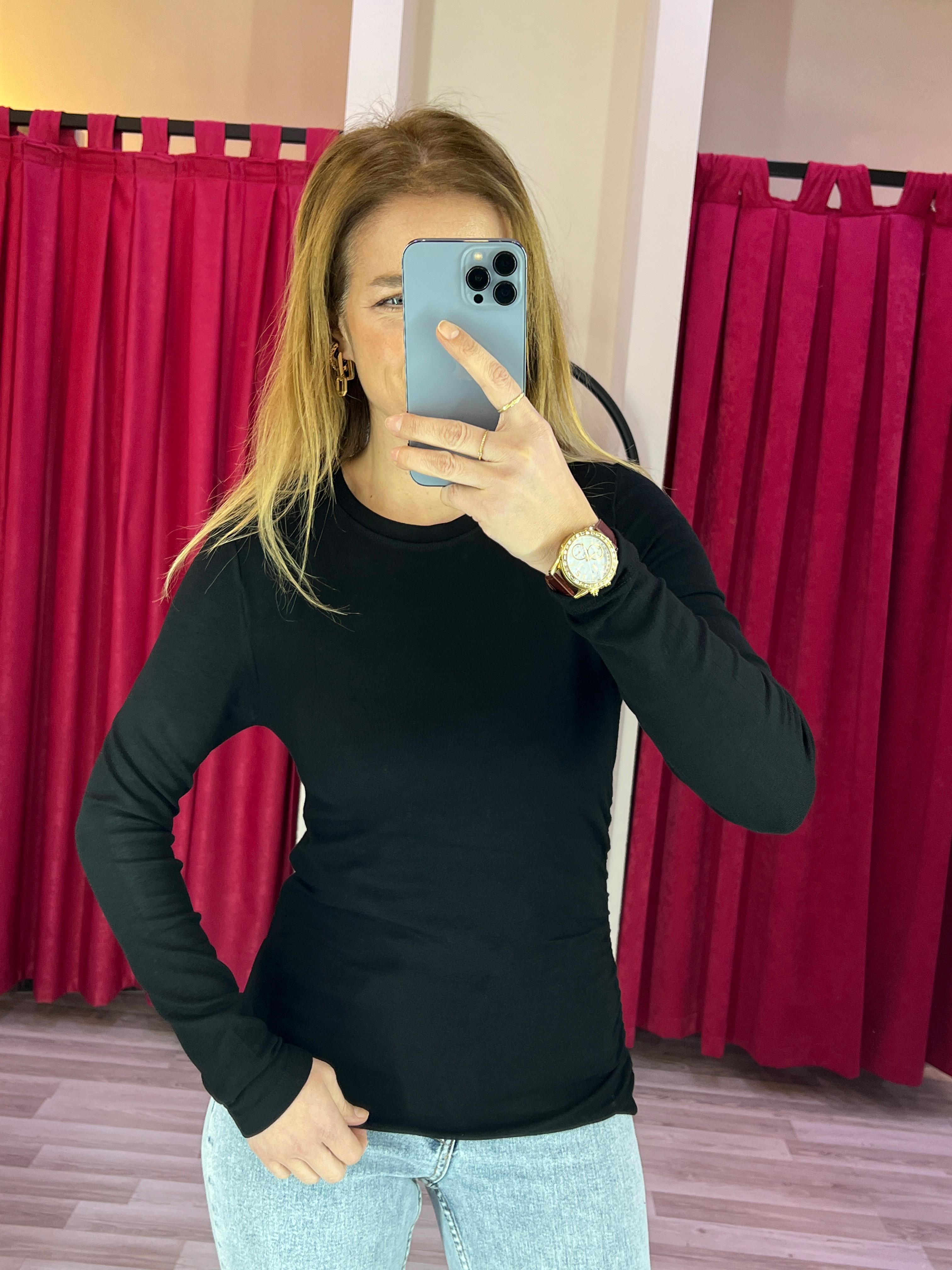Büzgülü Krl Siyah Bluz