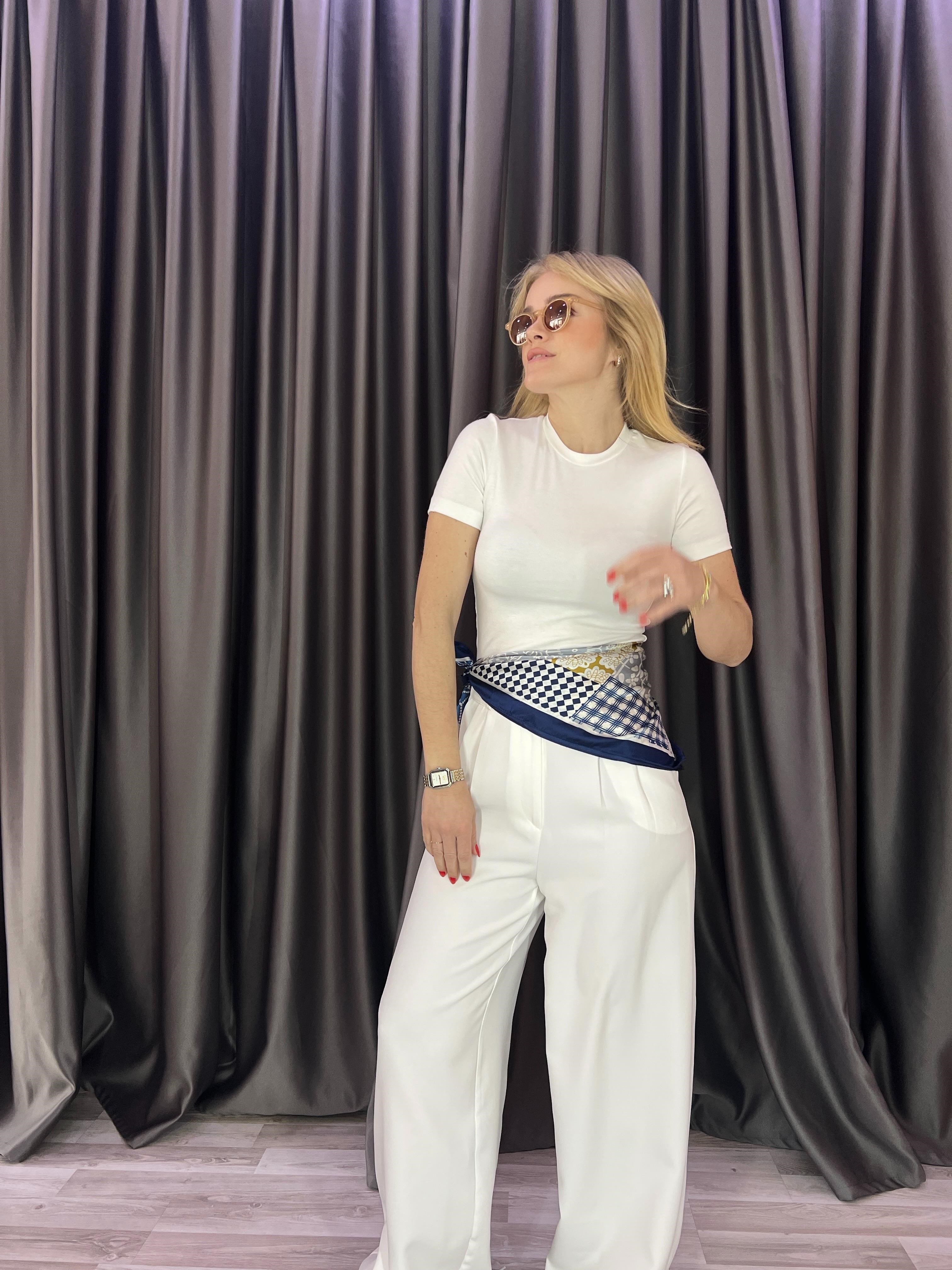 Duble Palazzo Beyaz Pantolon 