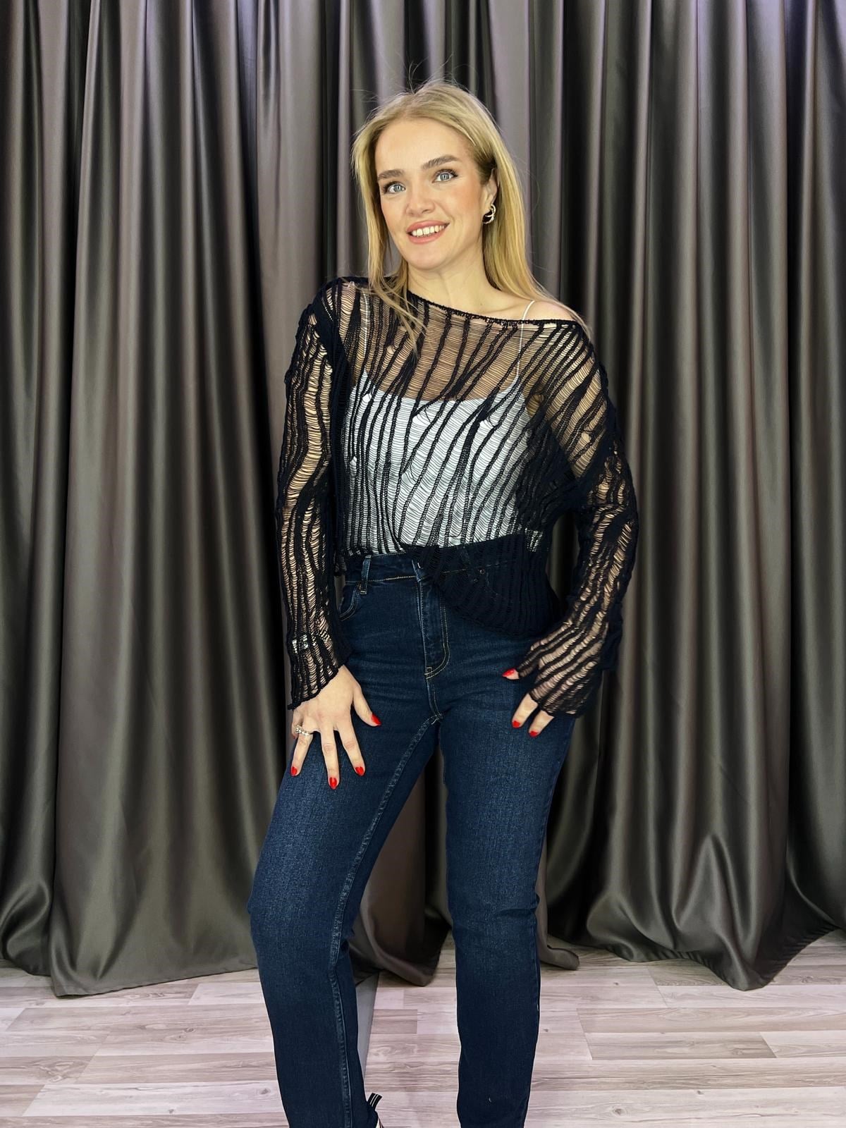 Elytra Ajurlu Lacivert Triko