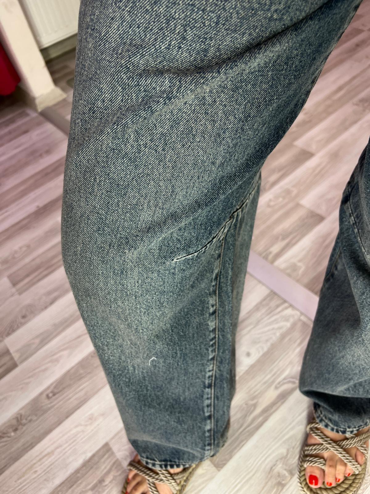Eskitme Kar Yıkama Mavi Baggy Jean