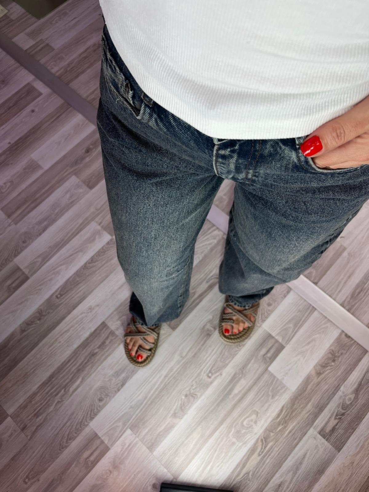 Eskitme Kar Yıkama Mavi Baggy Jean