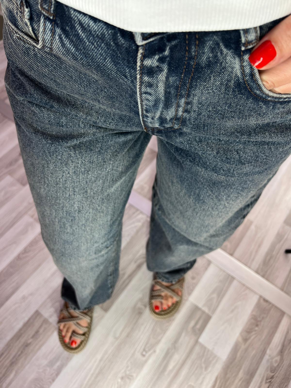 Eskitme Kar Yıkama Mavi Baggy Jean