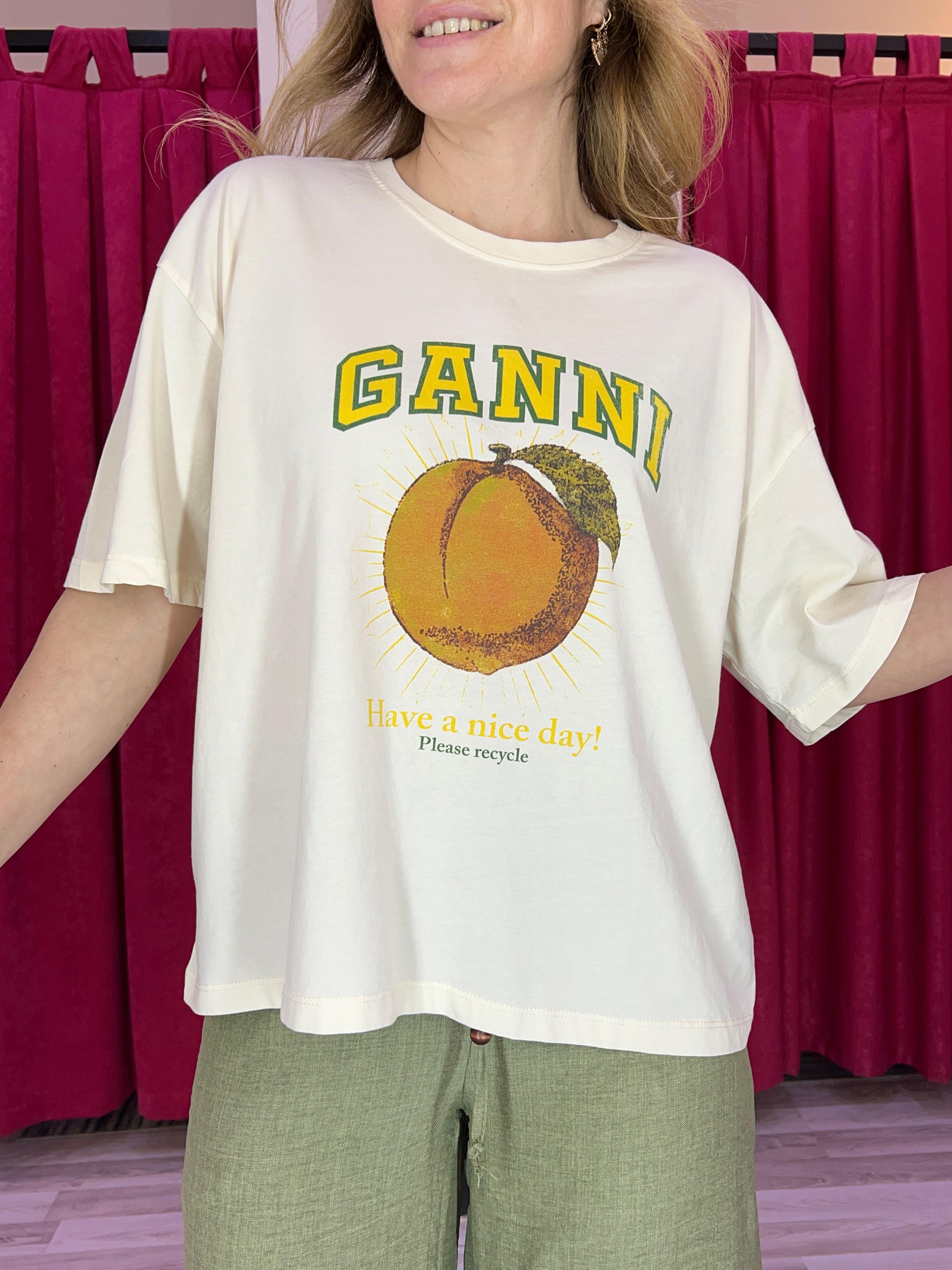 Ganni Meyve Baskılı Ekru Tshirt
