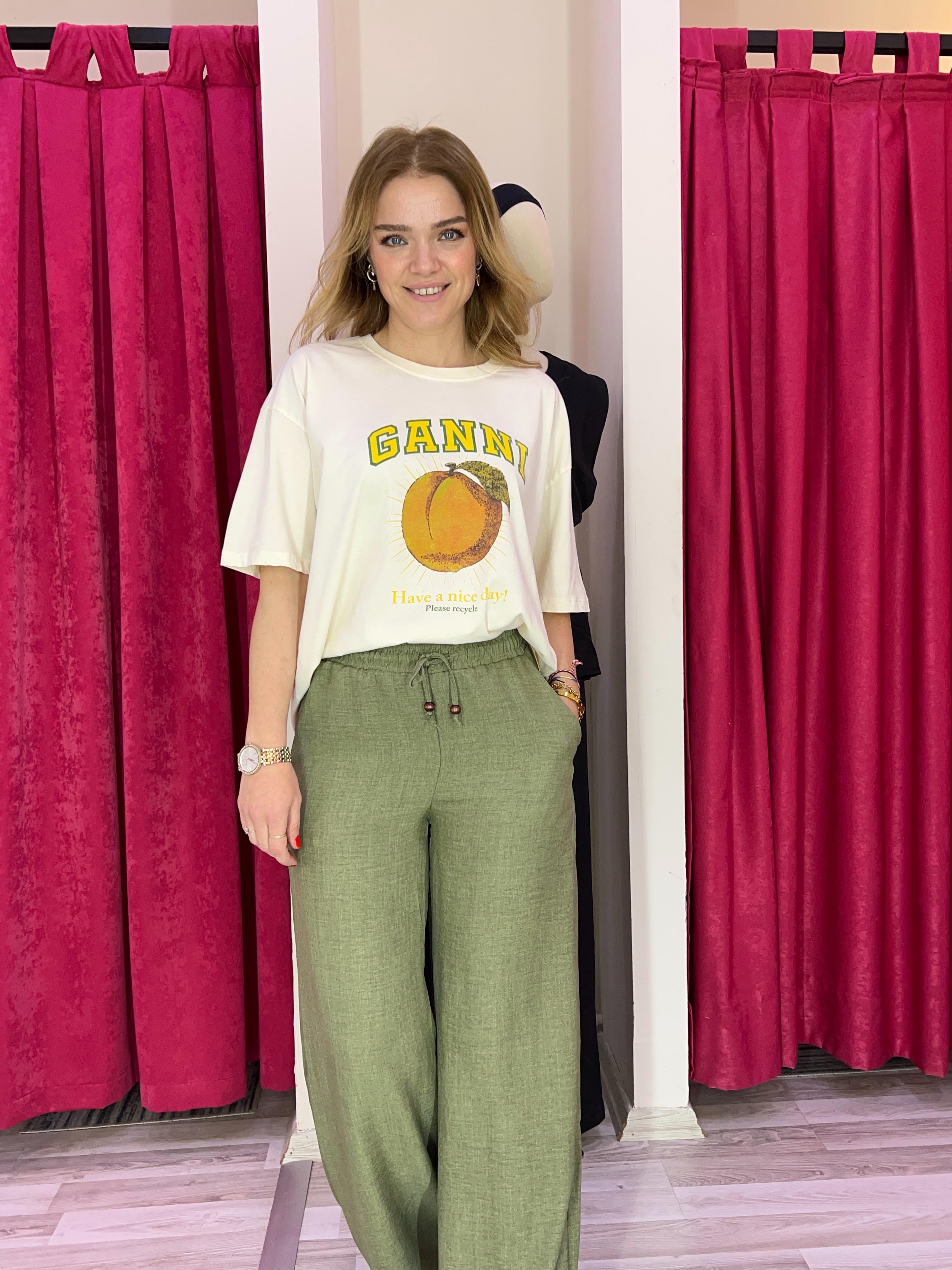 Ganni Meyve Baskılı Ekru Tshirt