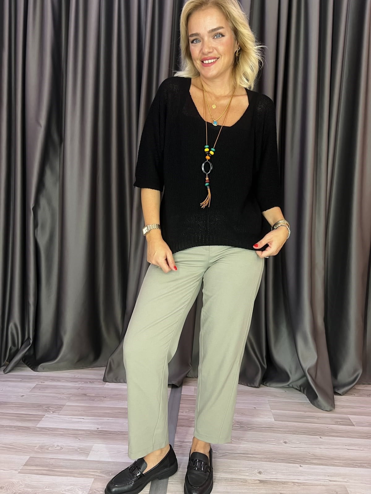 İncebel Kolyeli  Asimetrik Triko