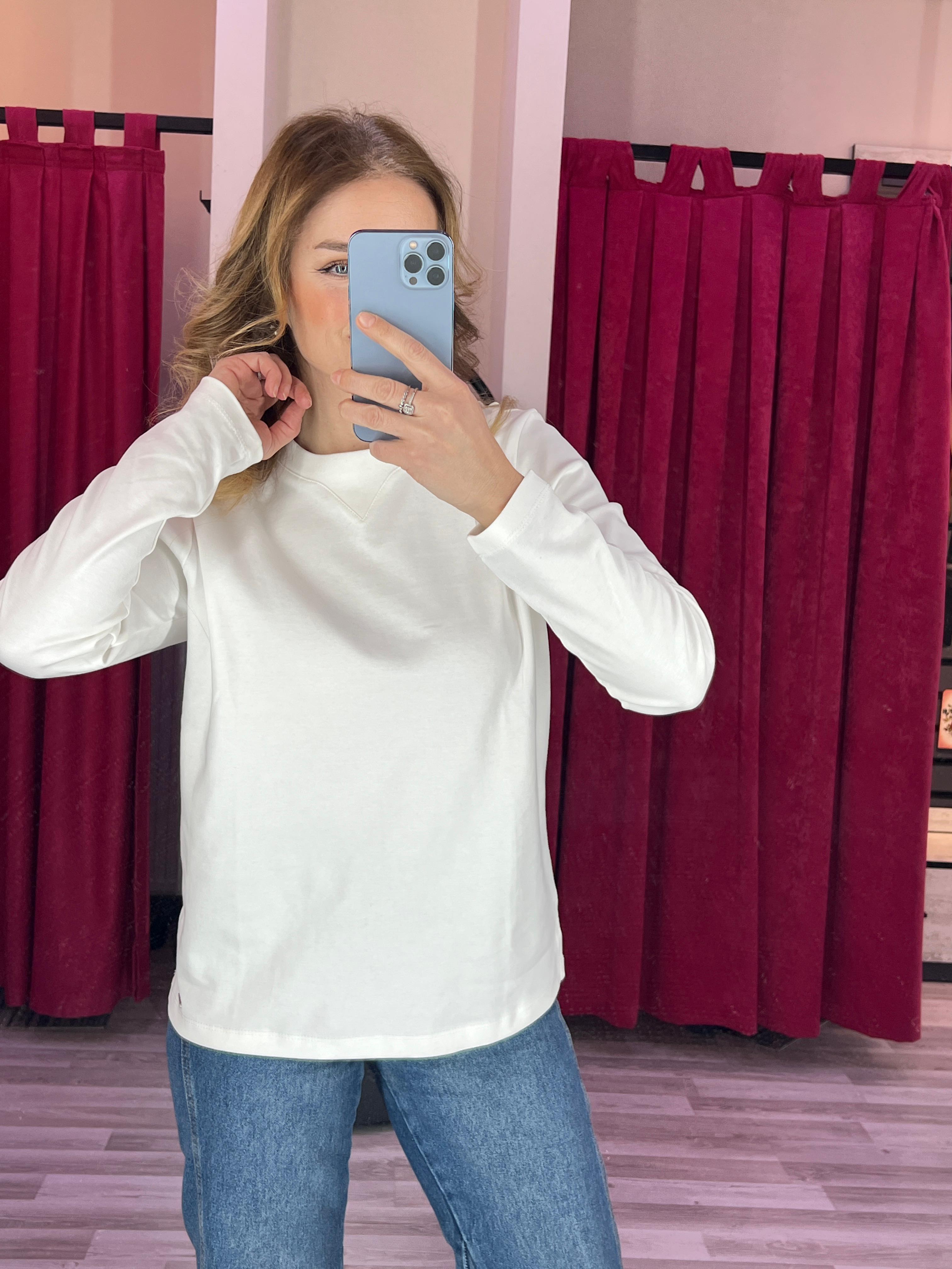 İnterlok Yk Dty Basic İnce Beyaz Sweatshirt