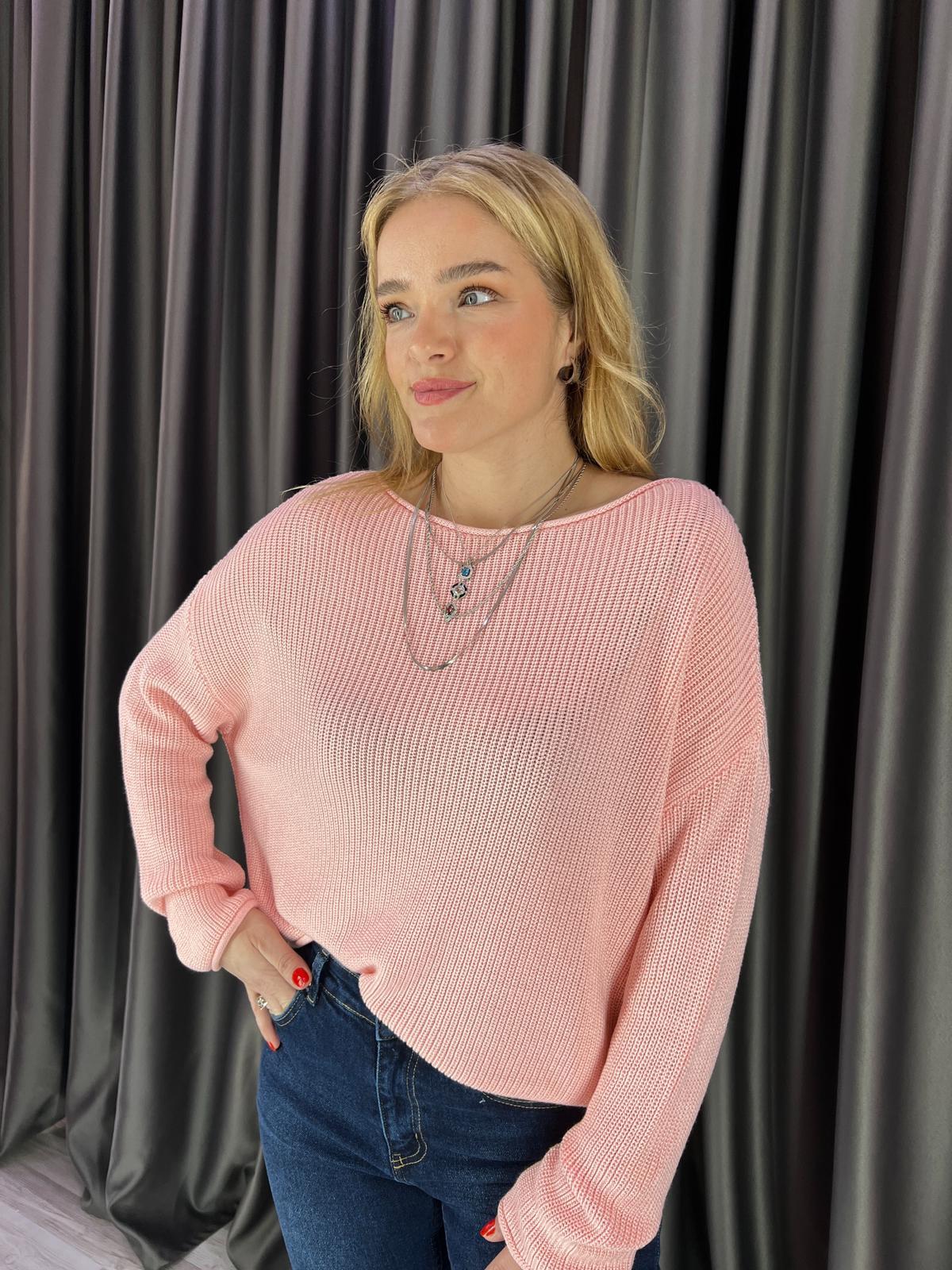 Kayık Yaka Basic Pembe Dilvin Triko Kazak 