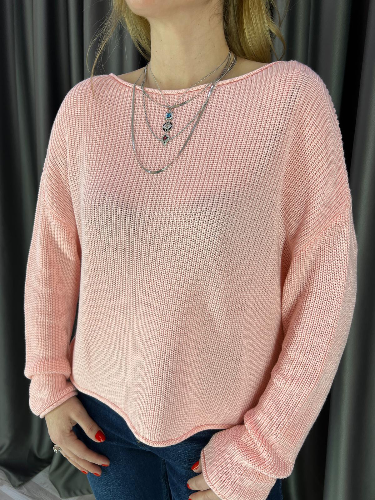 Kayık Yaka Basic Pembe Dilvin Triko Kazak 