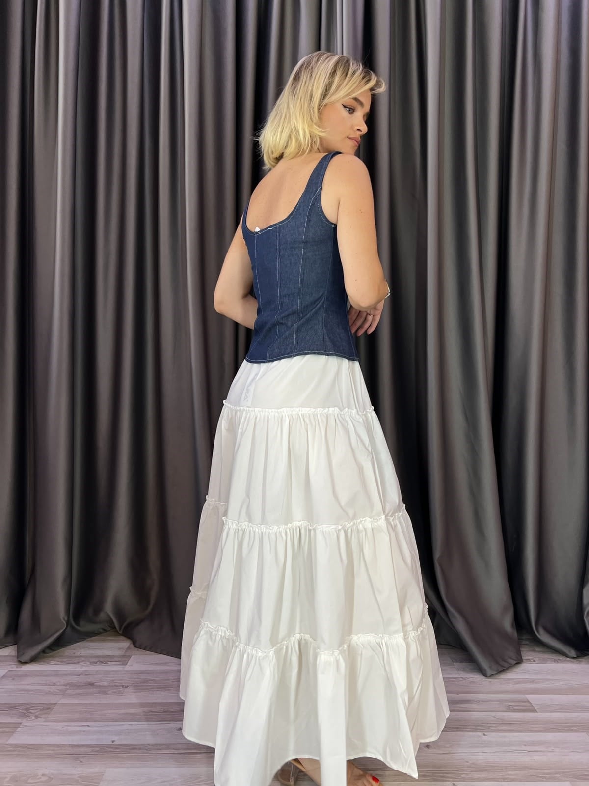 Korsajlı Fermuarlı Jean Fit Yelek 