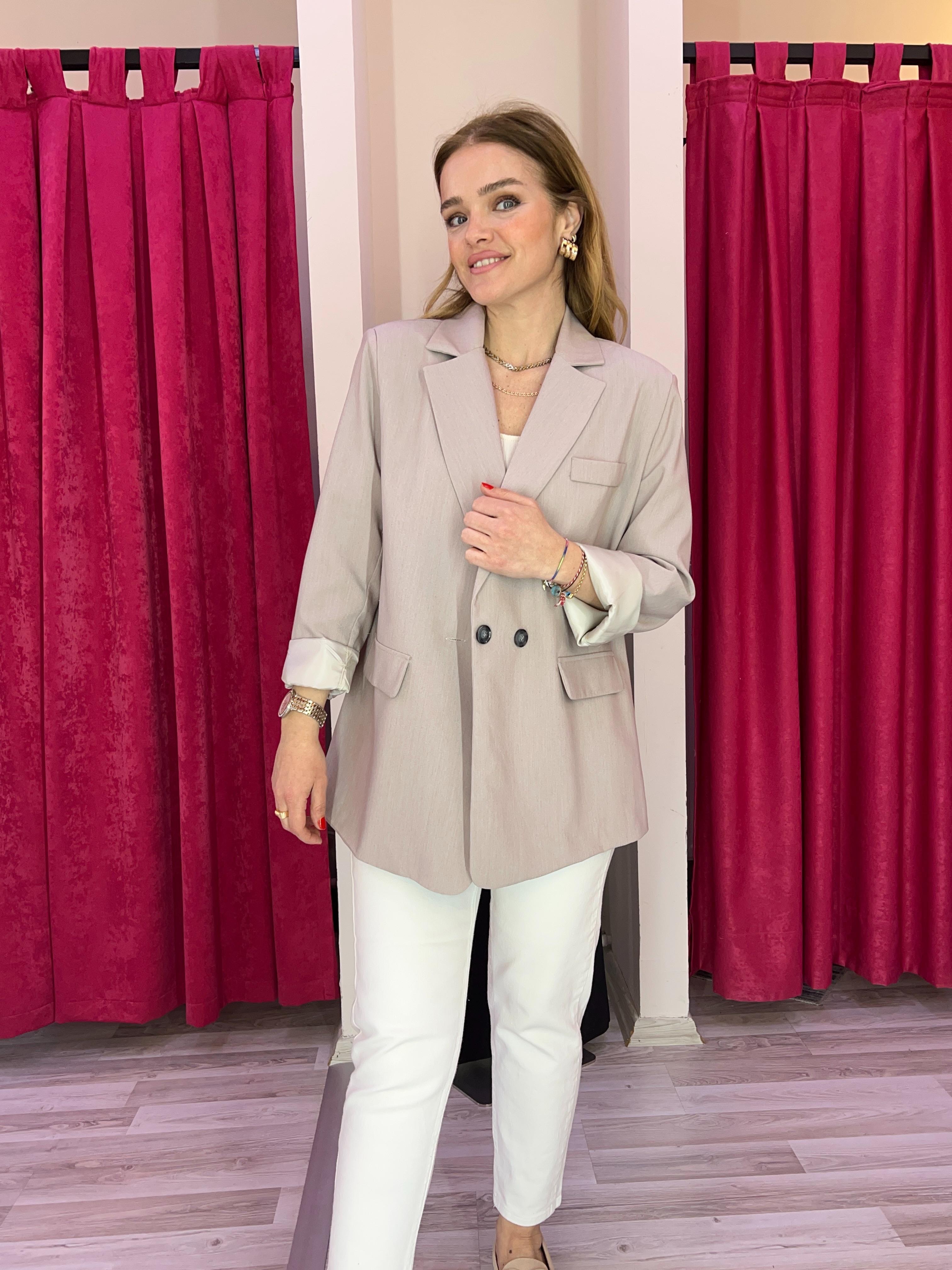 Sırt Bağcıklı Bej Rengi Keten Ceket