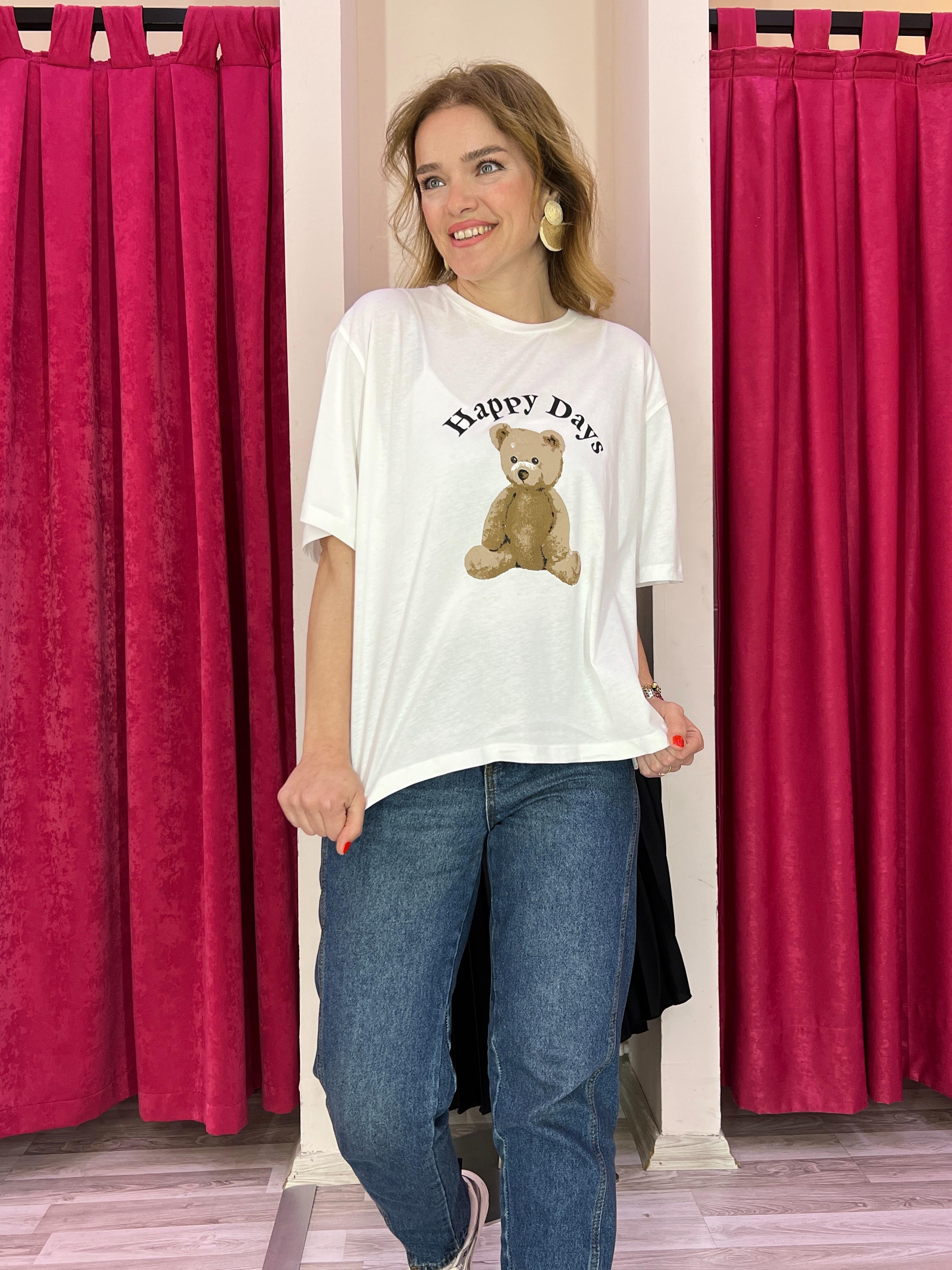 Teddy Baskı Qz Ekru Tshirt