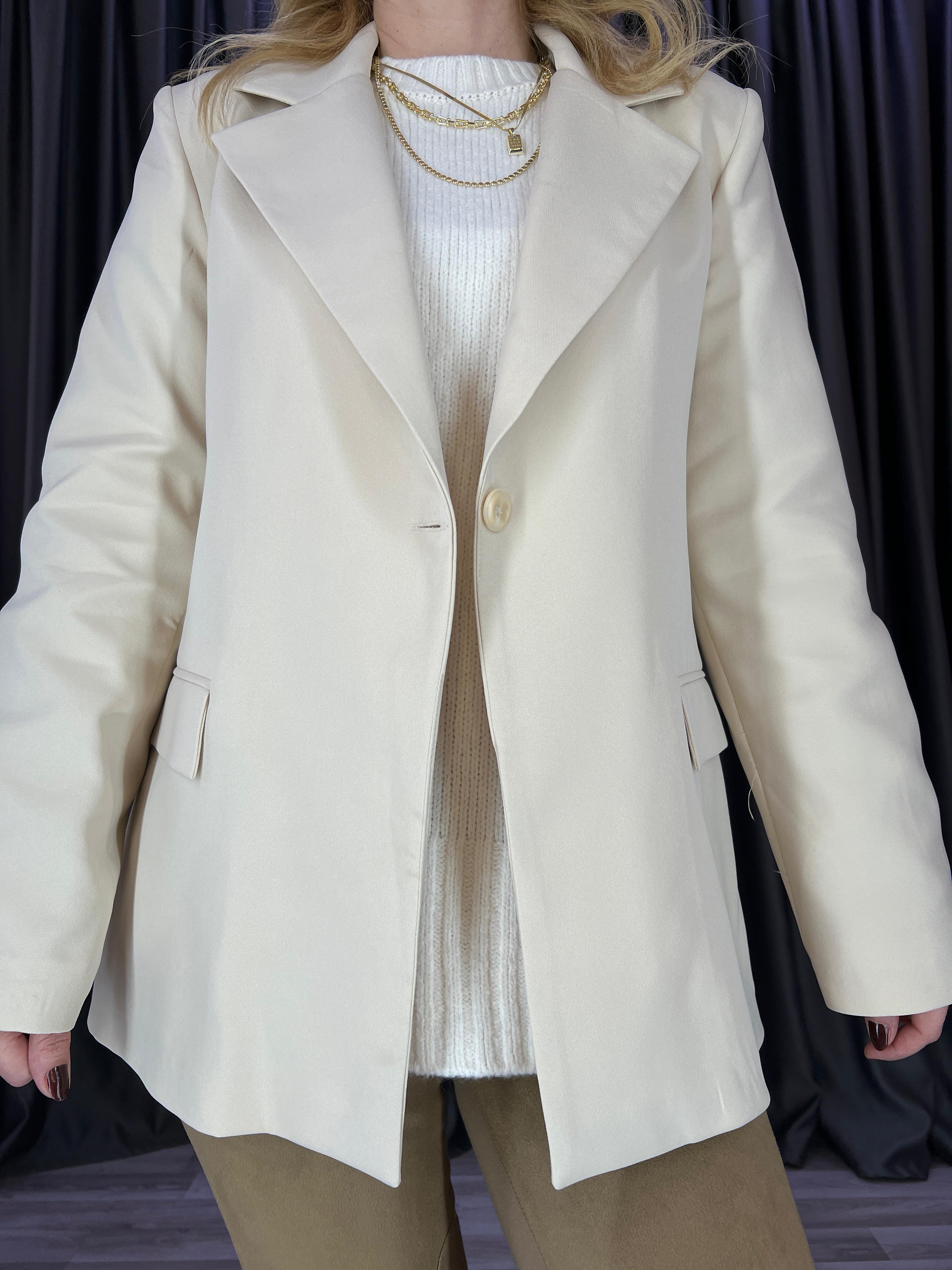 Tek Düğme Krem Blazer Ceket