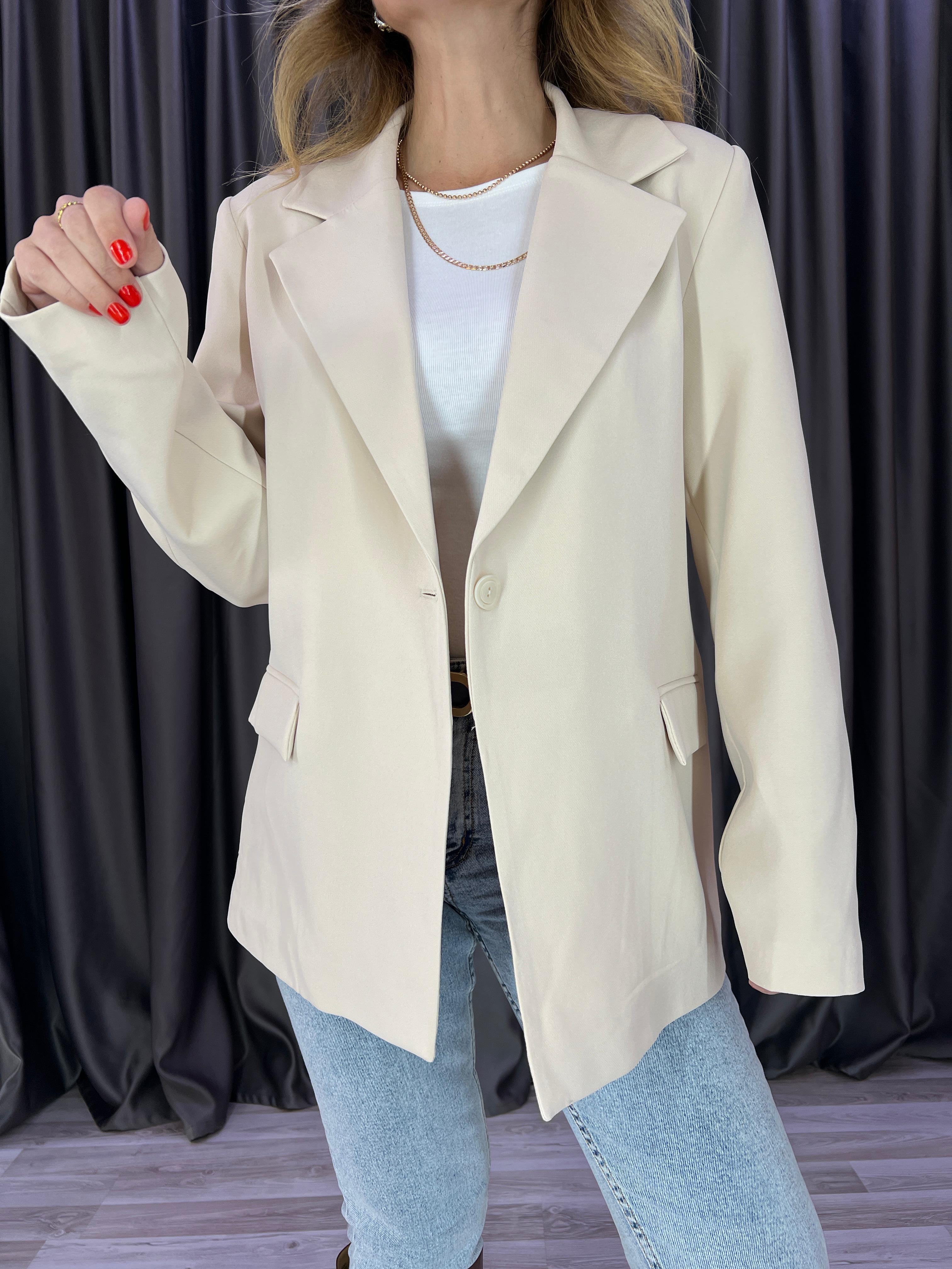 Tek Düğme Regular Taş Rengi Kumaş Blazer Ceket