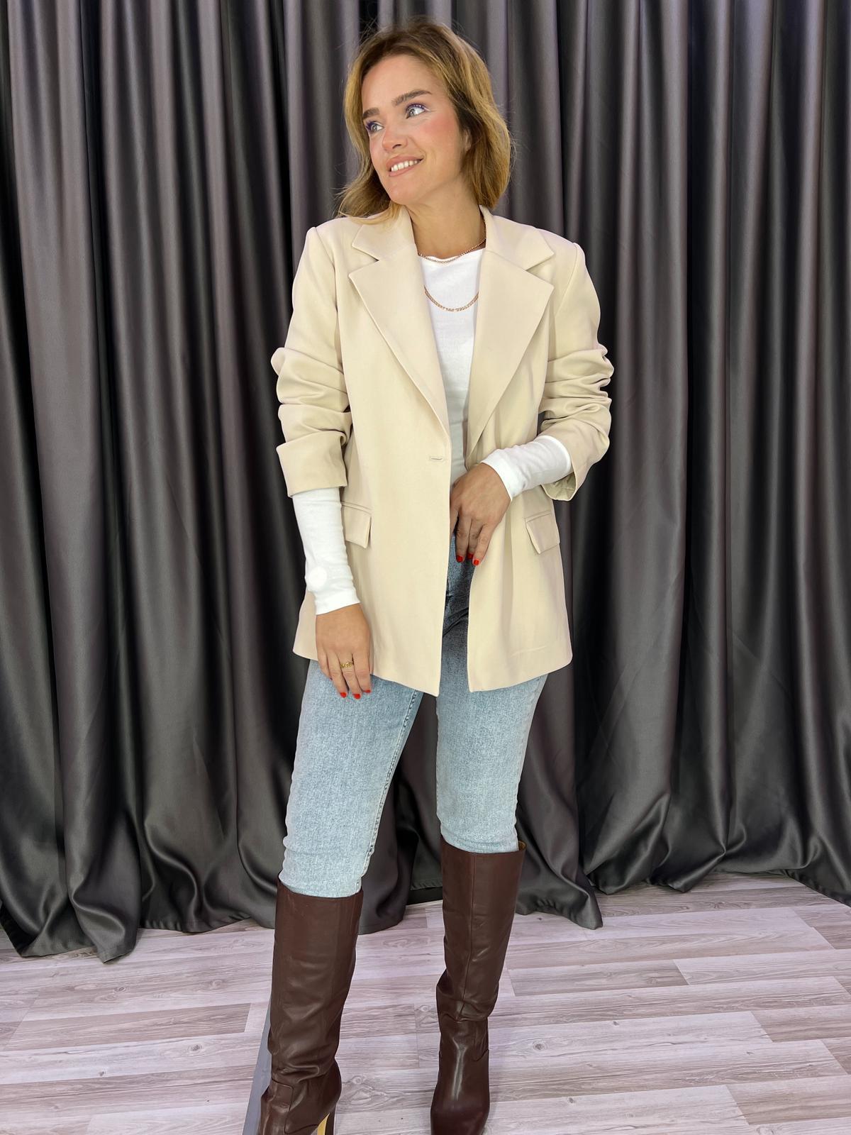 Tek Düğme Regular Taş Rengi Kumaş Blazer Ceket