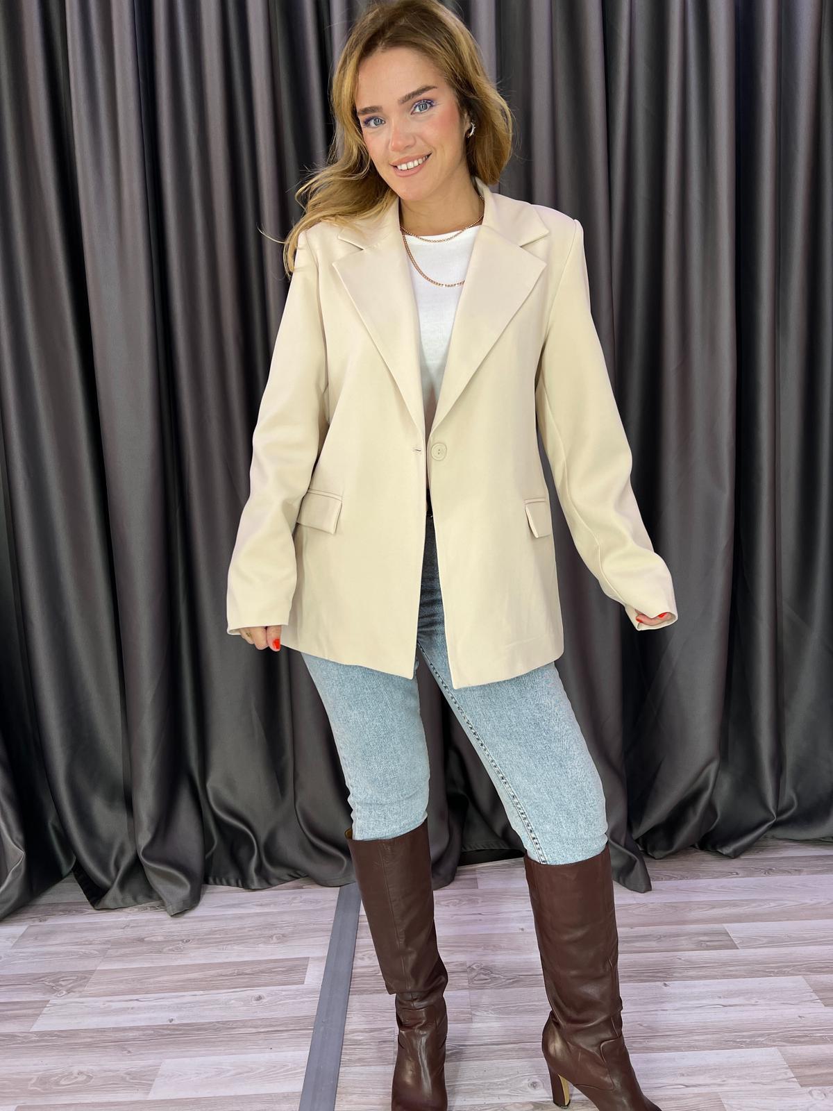 Tek Düğme Regular Taş Rengi Kumaş Blazer Ceket