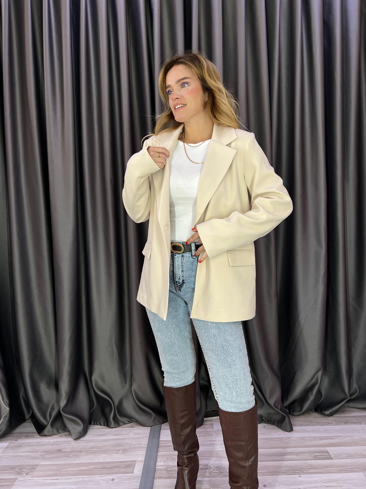 Tek Düğme Regular Taş Rengi Kumaş Blazer Ceket