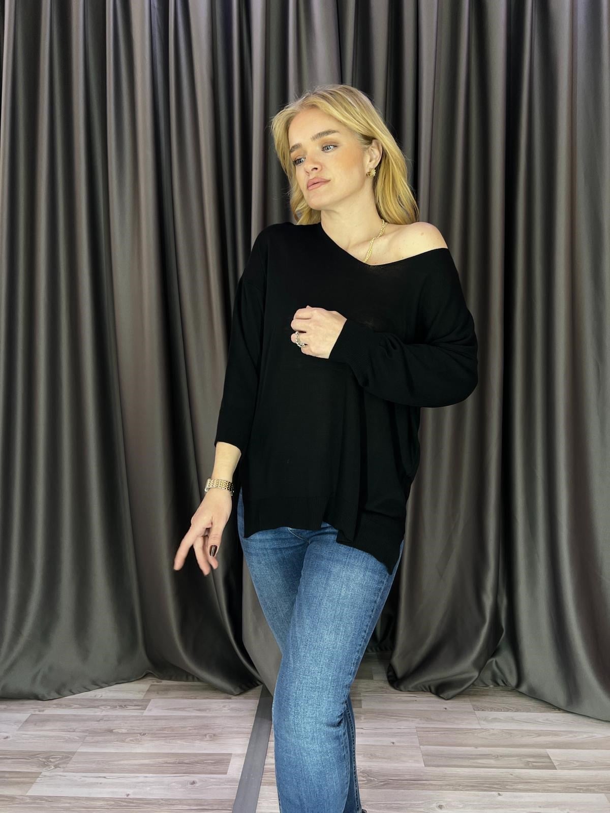 V Yaka Viskon Siyah Triko