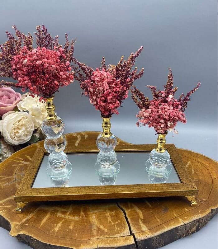 3 Çiçekli Tepsi Nişan Sunum Masası Dekoru