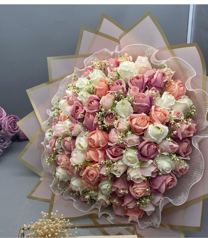 çiçek sepeti şakayık 101 gül