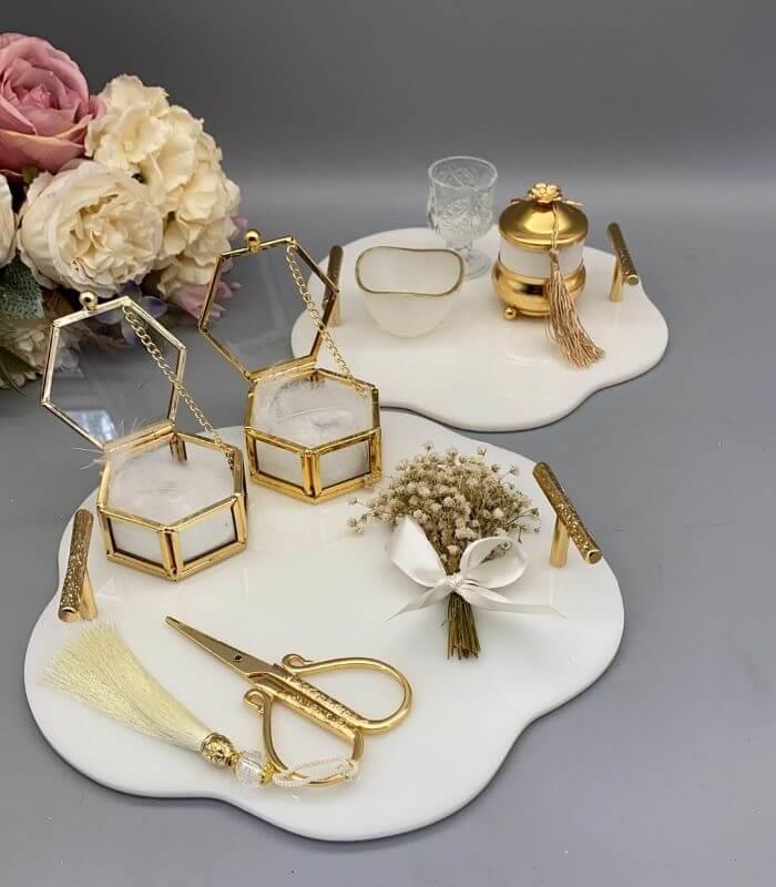 Epoksi Söz Nişan ve Damat Kahve Tepsileri Yuvarlak