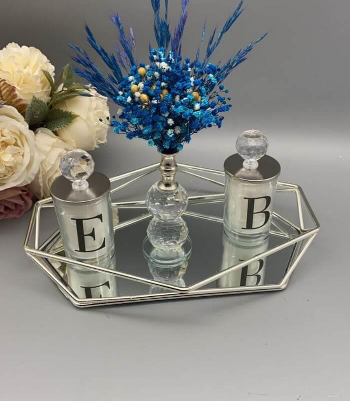 Prizma Yüzük Tepsisi ve Harfli Nişan Mumları