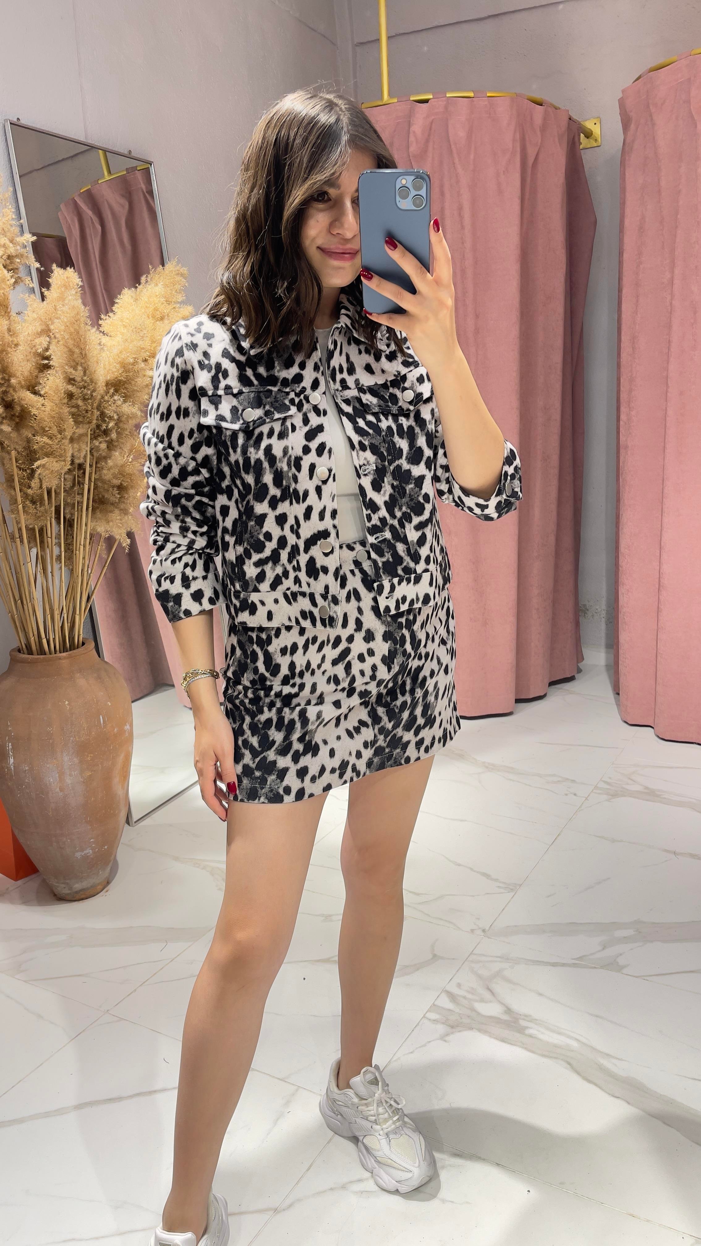 LEOPAR DESEN DENİM CEKET-LEOOPAR DESEN