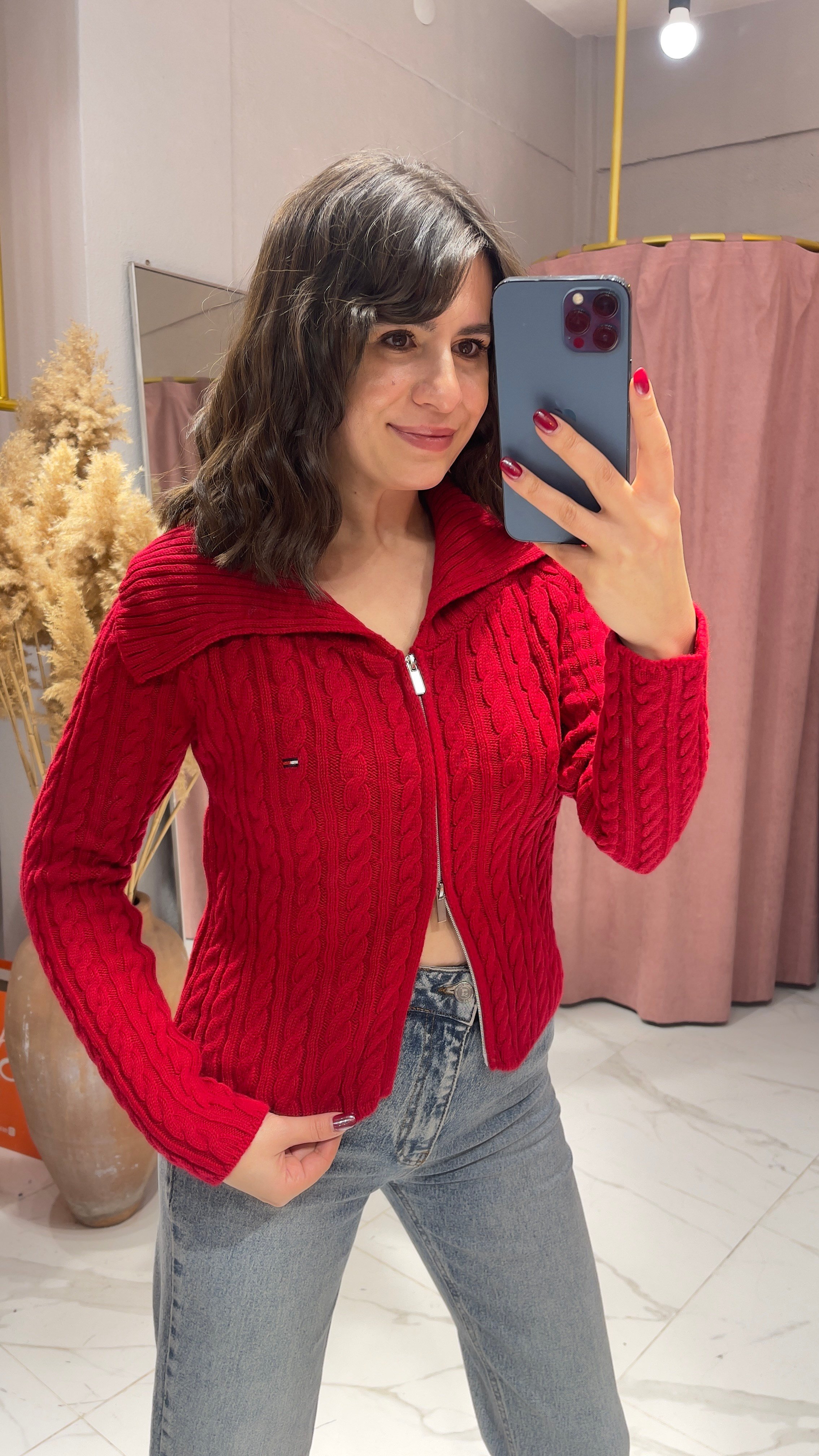 TMMY SAÇ ÖRGÜ MODEL TRİKO HIRKA-KIRMIZI