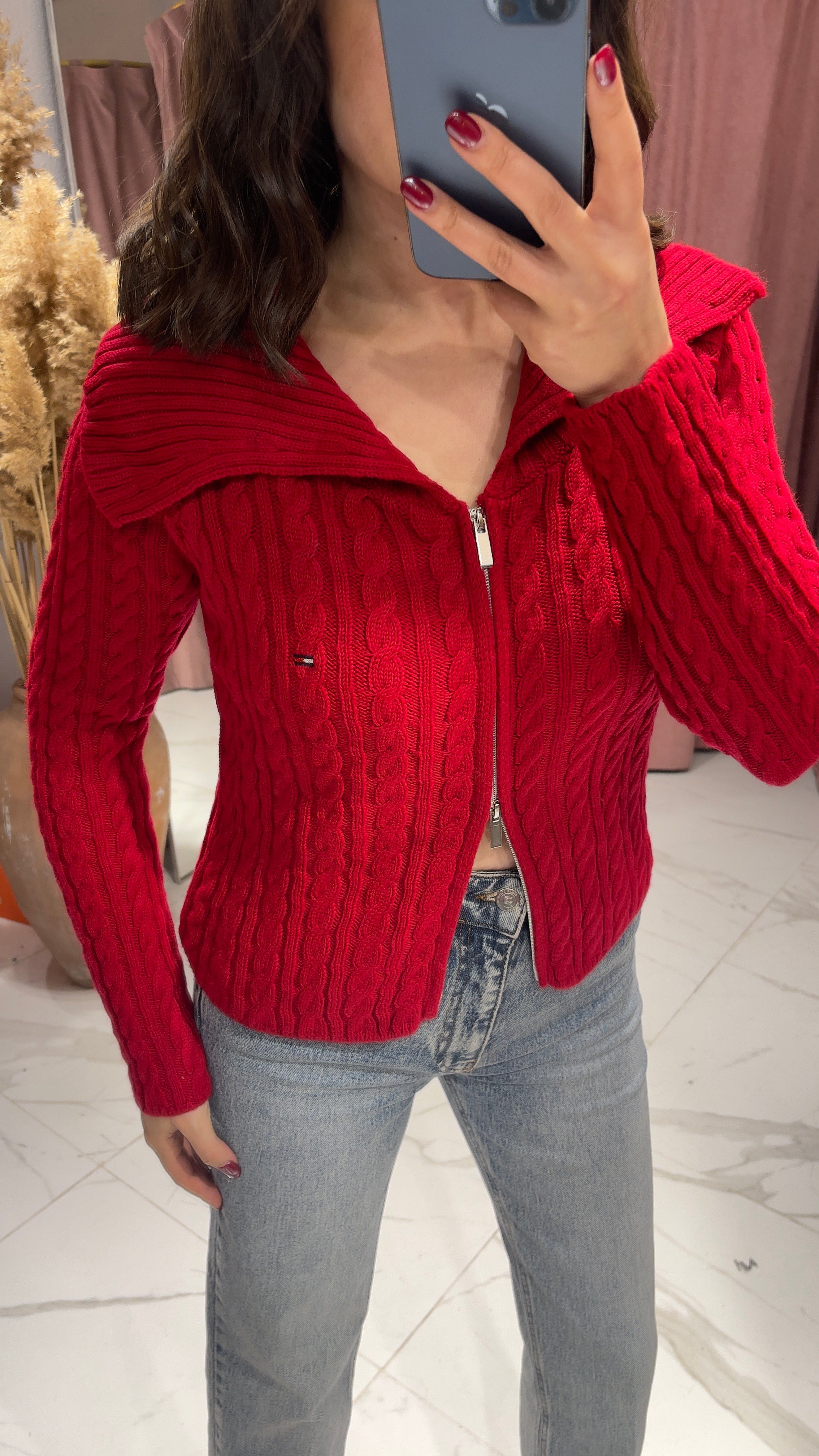 TMMY SAÇ ÖRGÜ MODEL TRİKO HIRKA-KIRMIZI