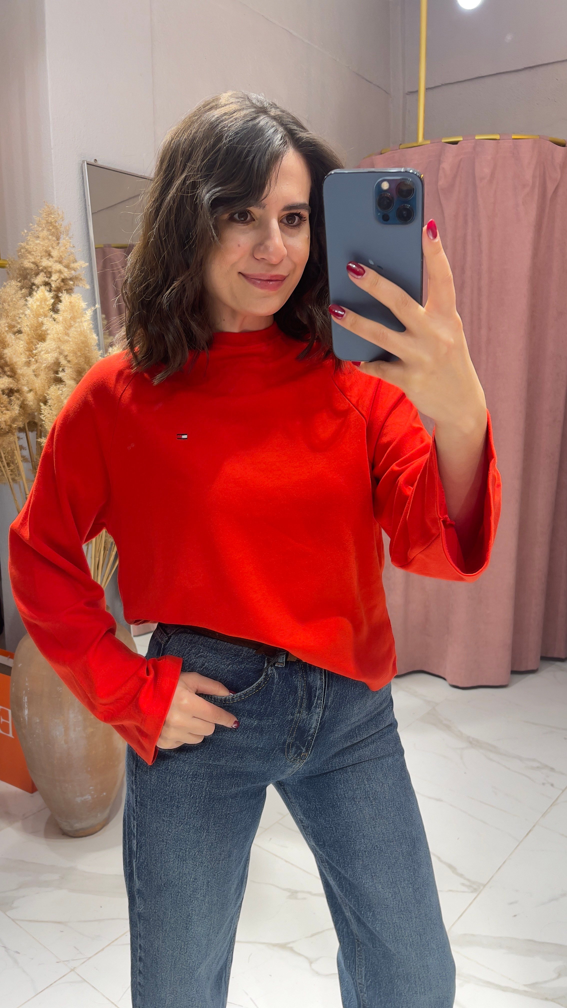 TMMY UZUN KOLLU SWEATSHİRT-KIRMIZI