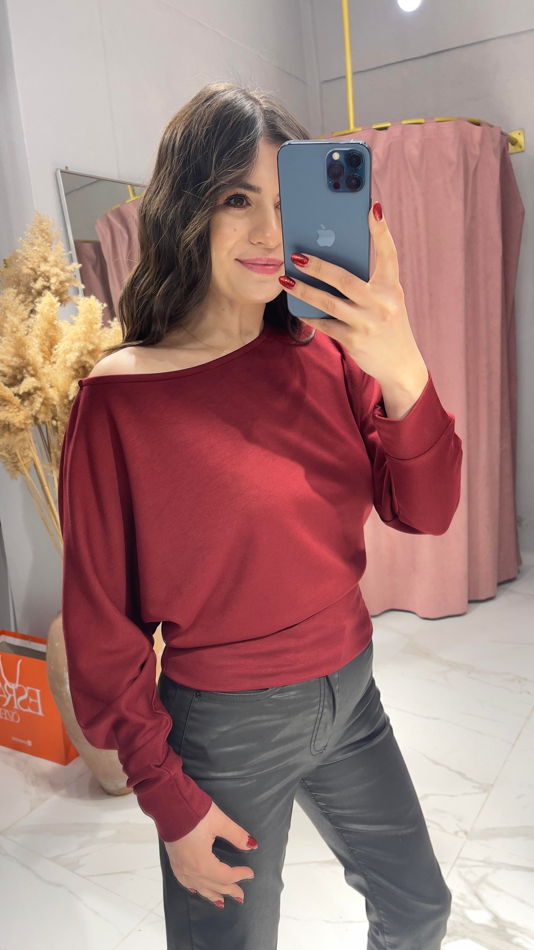 YARASA KOL BASİC BLUZ-BORDO