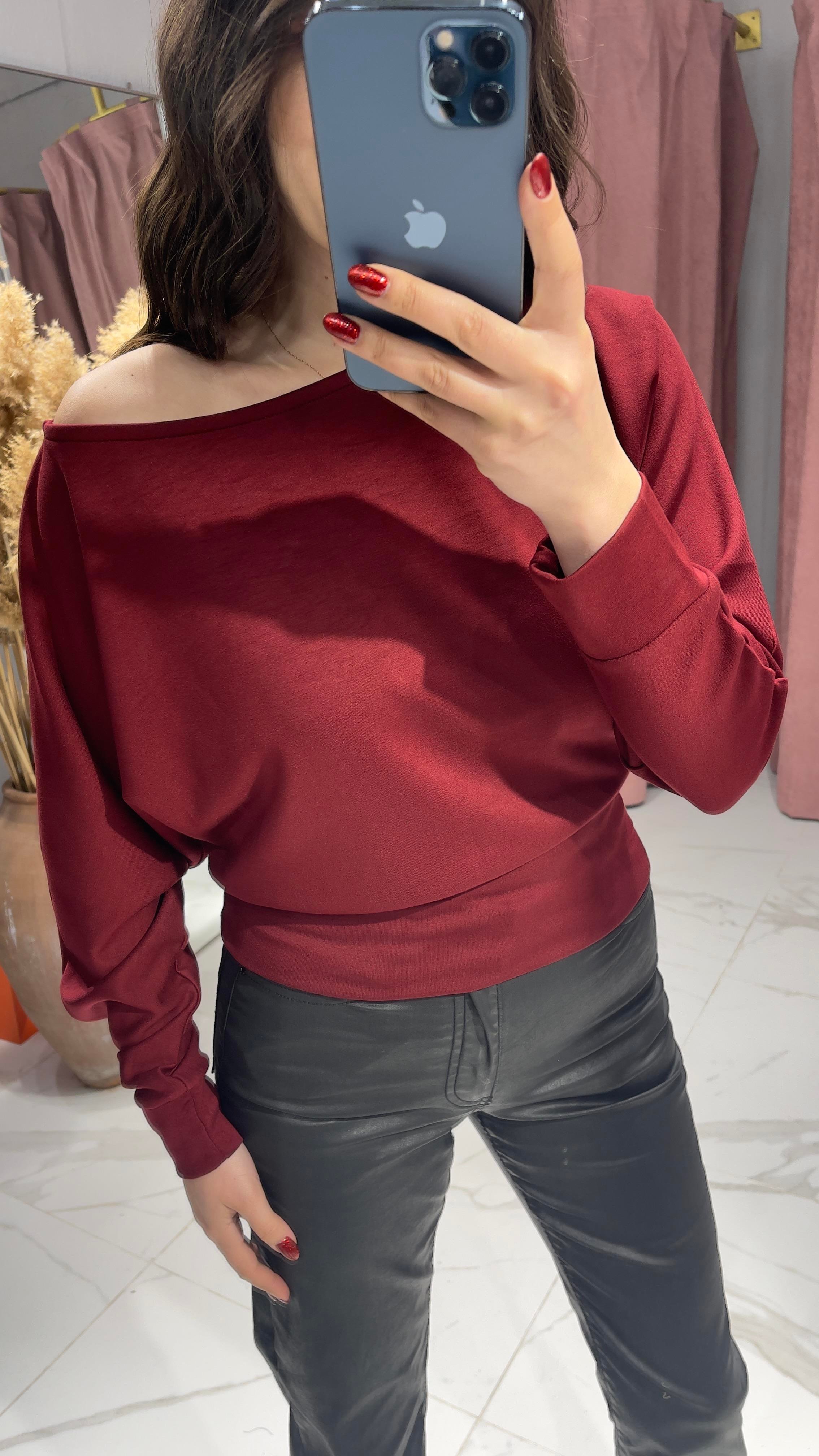 YARASA KOL BASİC BLUZ-BORDO