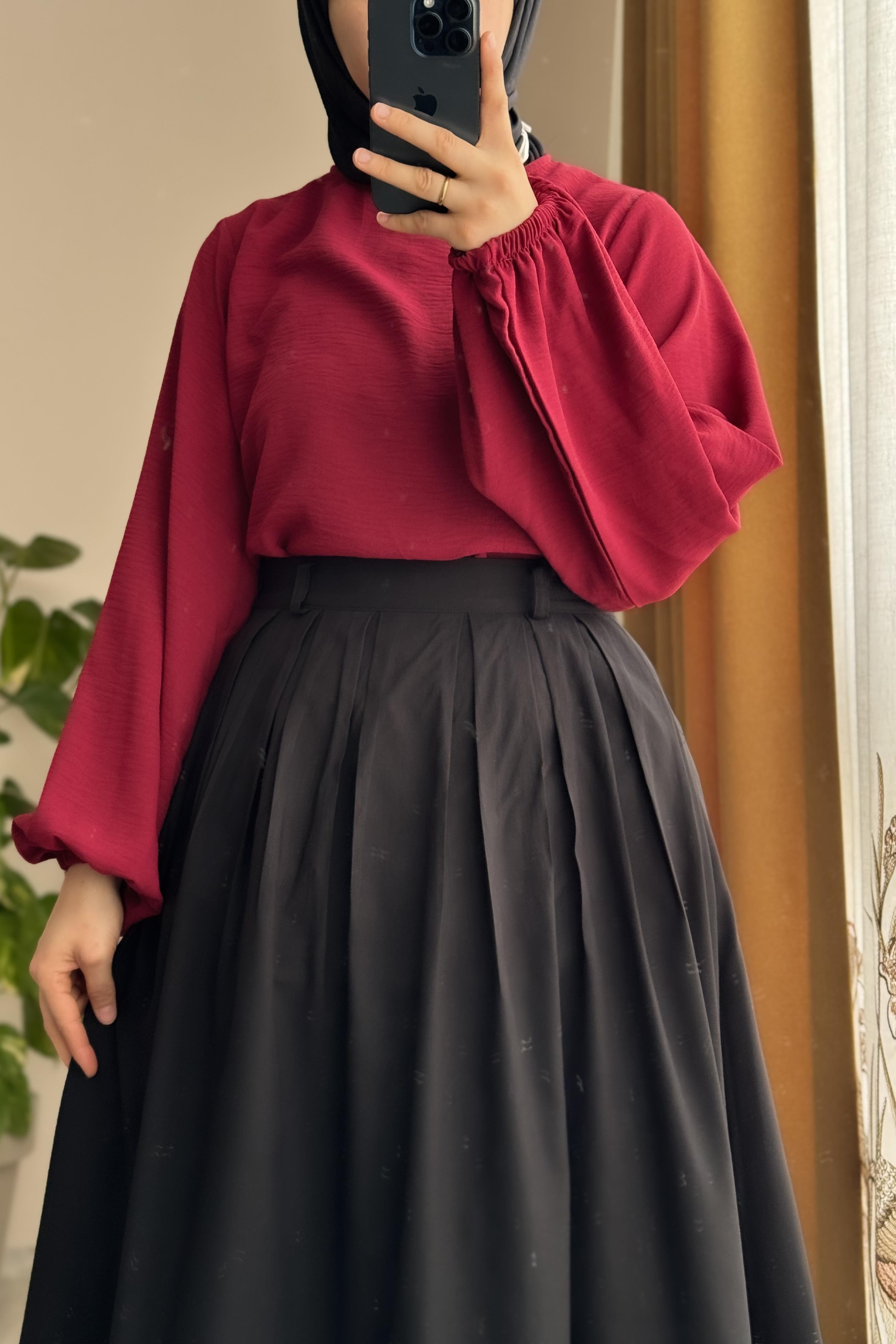 ANDE TESETTÜR, Balon Kol Gömlek, Balon Kol Gömlek- Bordo