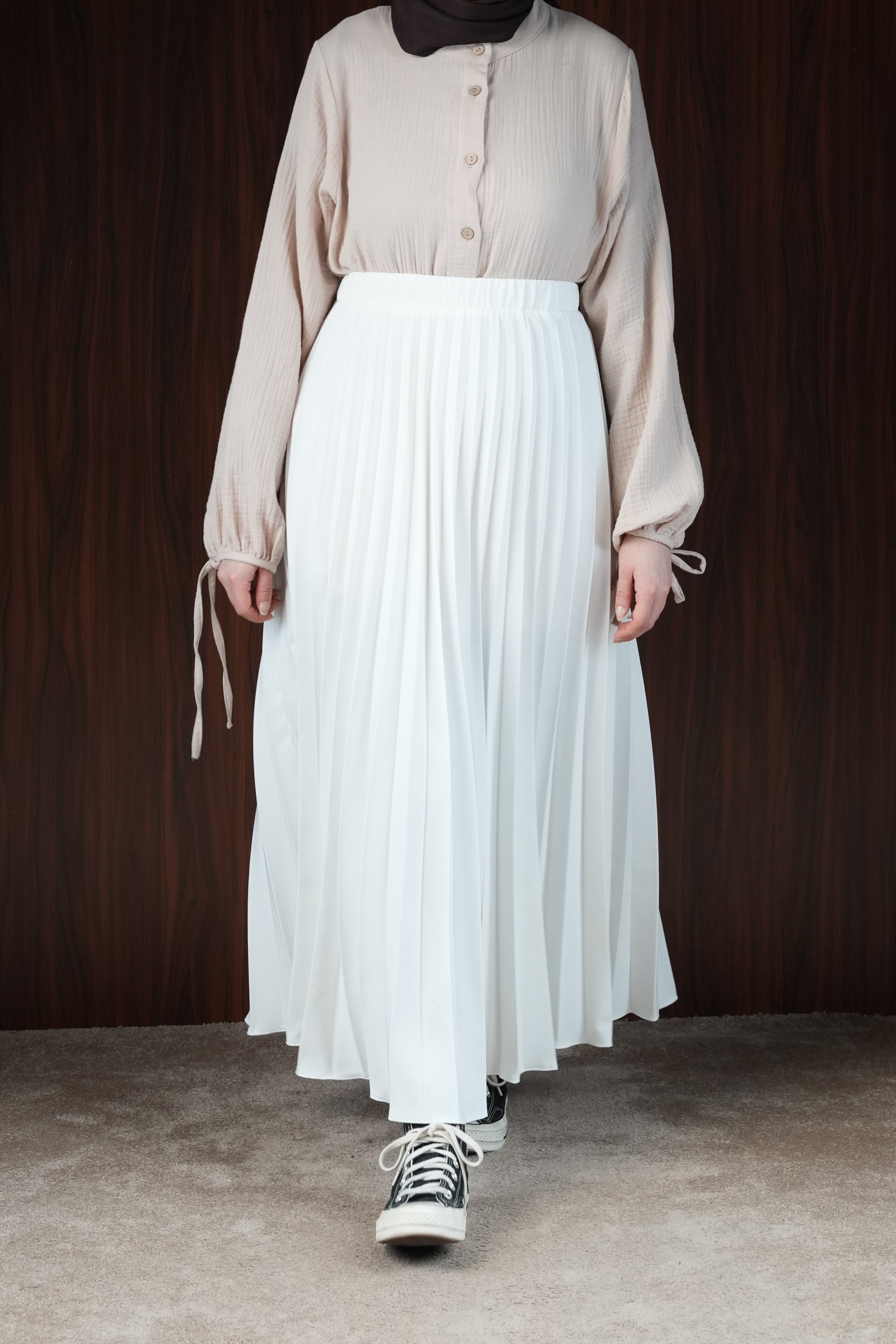 Ande Tesettür, Basic Pileli Etek, Basic Pileli Etek - Ekru