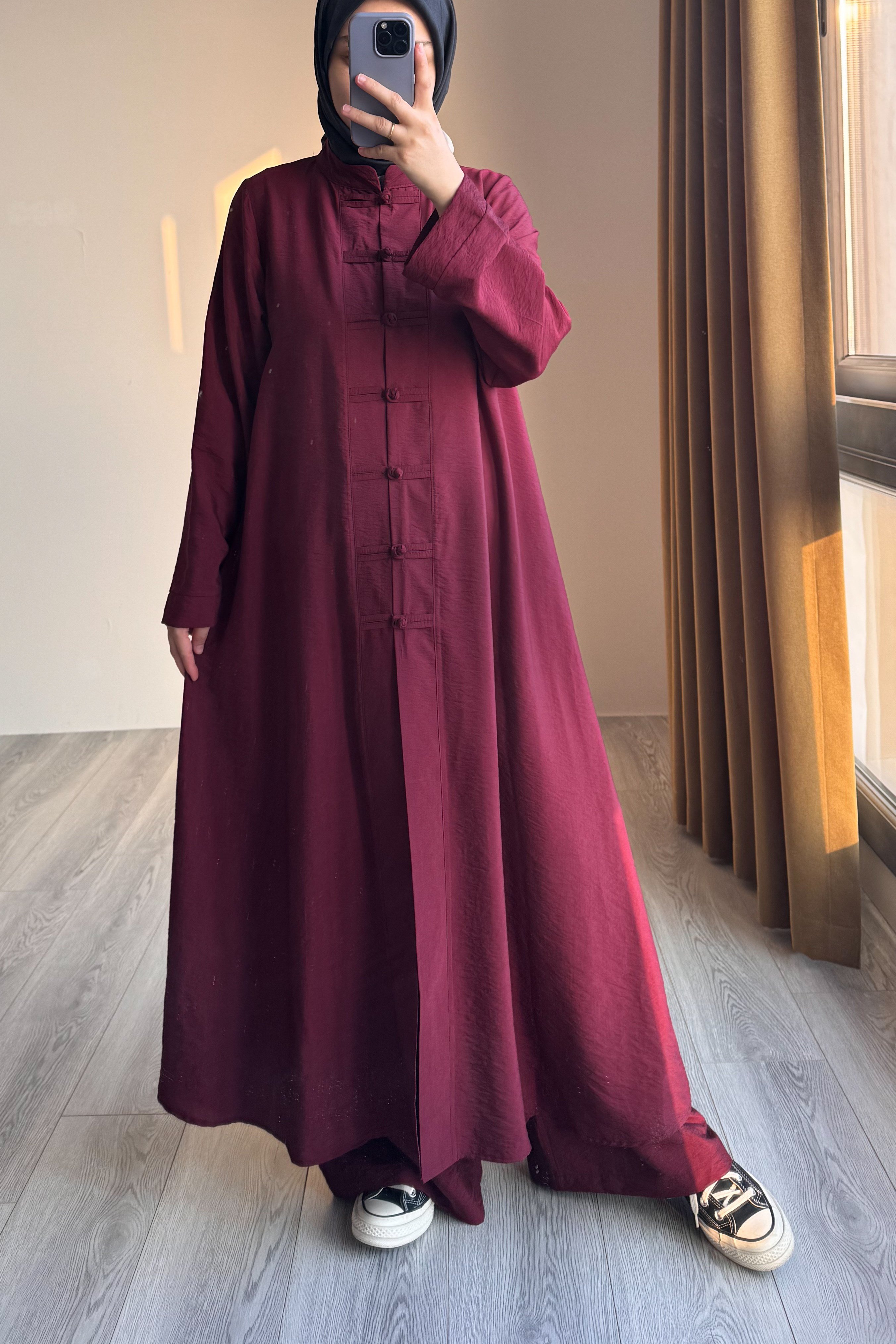 Ande Tesettür, Düğme Detaylı Pantolonlu Takım, Düğme Detaylı Pantolonlu Takım - Bordo