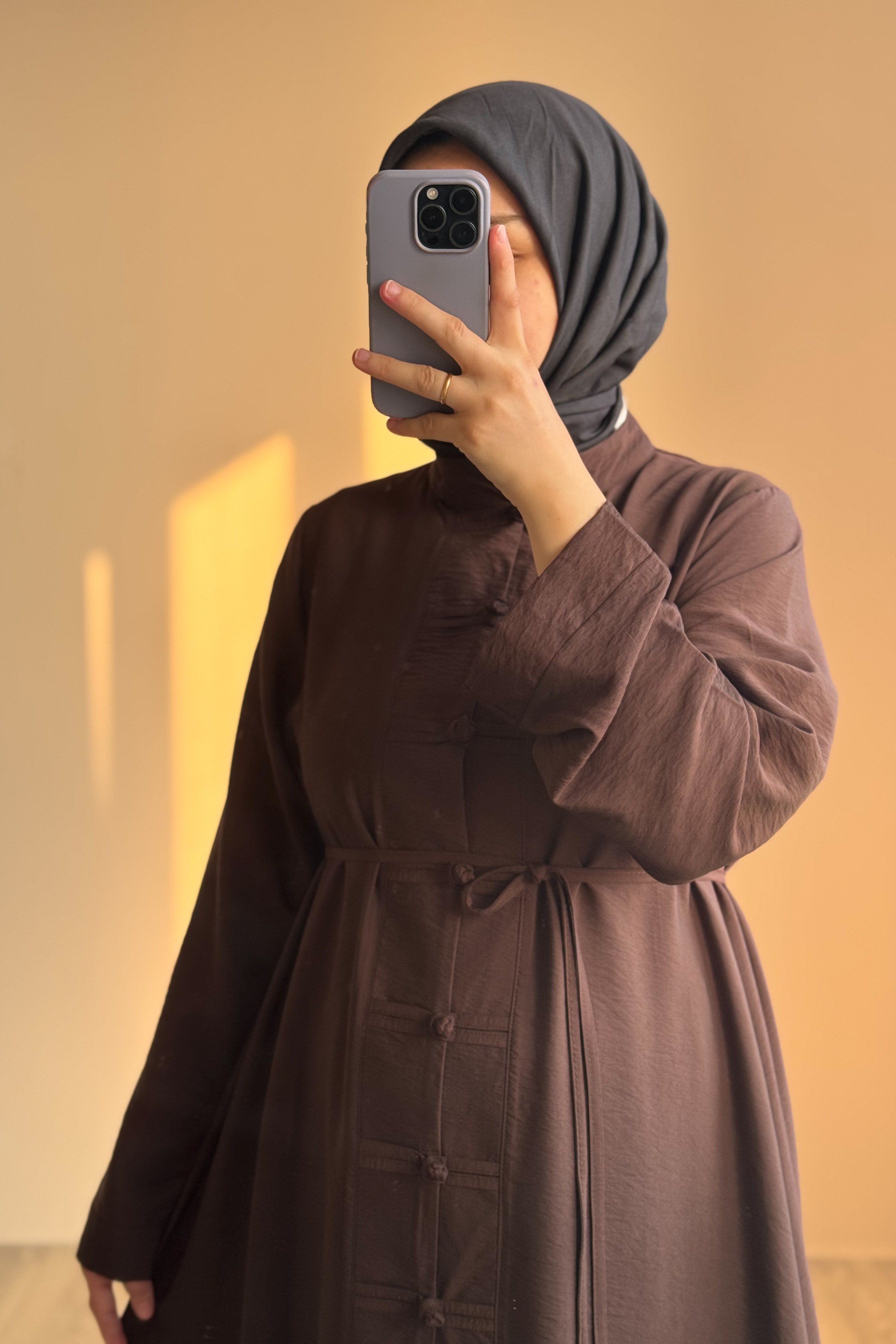 Ande Tesettür, Düğme Detaylı Pantolonlu Takım, Düğme Detaylı Pantolonlu Takım - Kahve