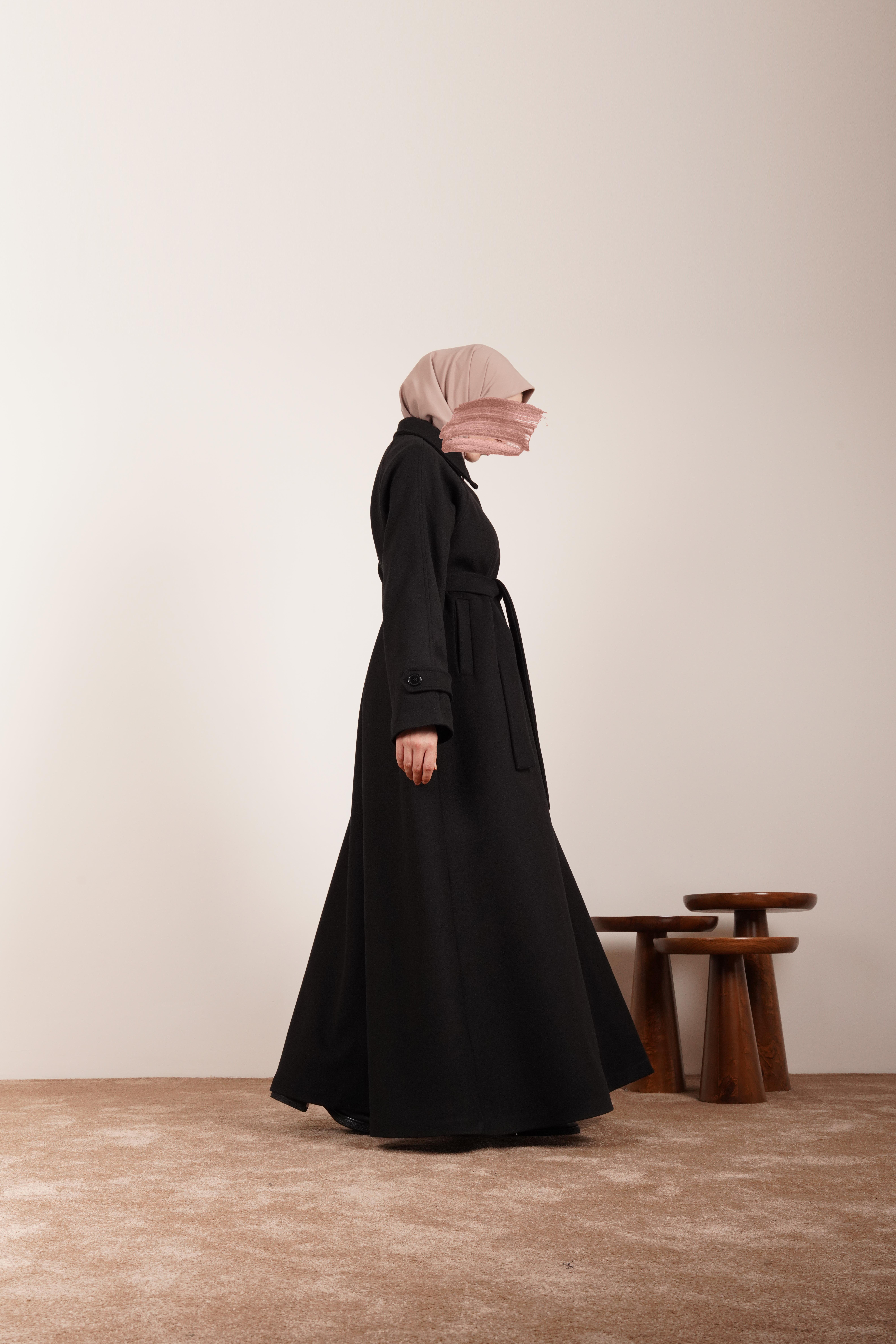 Ande Tesettür, Düğmeli Kloş Kaban, Düğmeli Kloş Kaban-Siyah