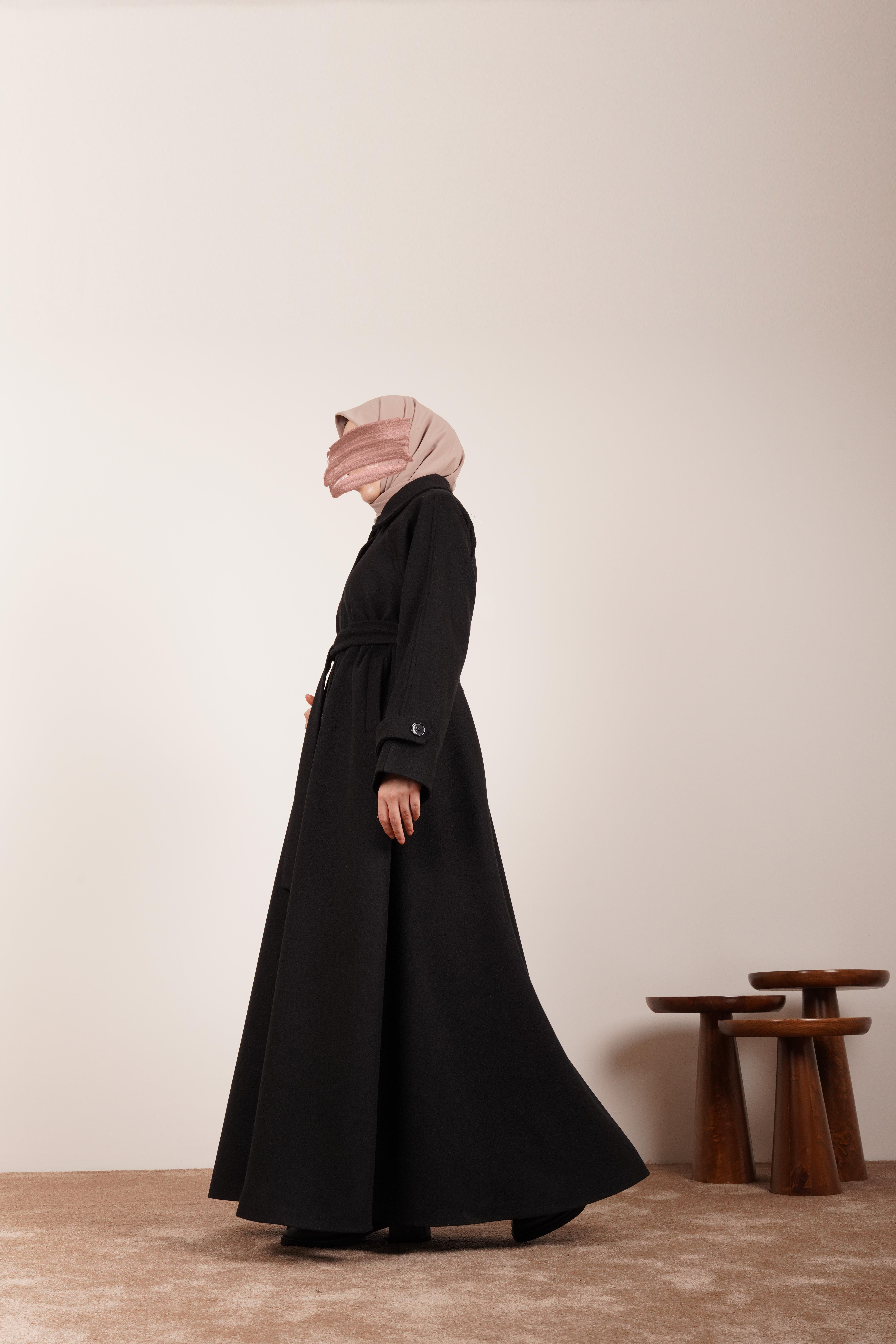 Ande Tesettür, Düğmeli Kloş Kaban, Düğmeli Kloş Kaban-Siyah