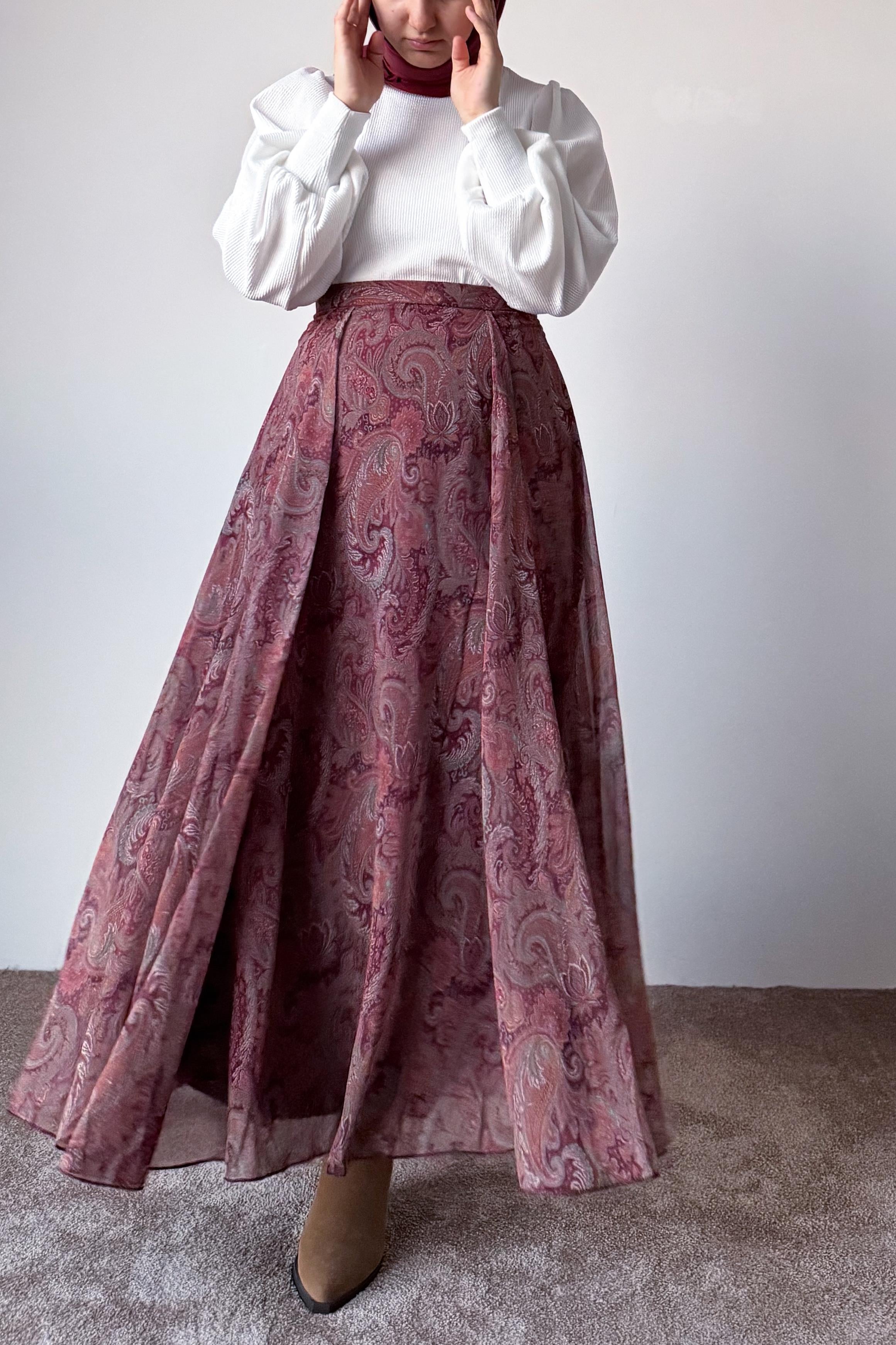 Ande Tesettür, Etnik Desen Etek, Etnik Desen Etek - Vişne