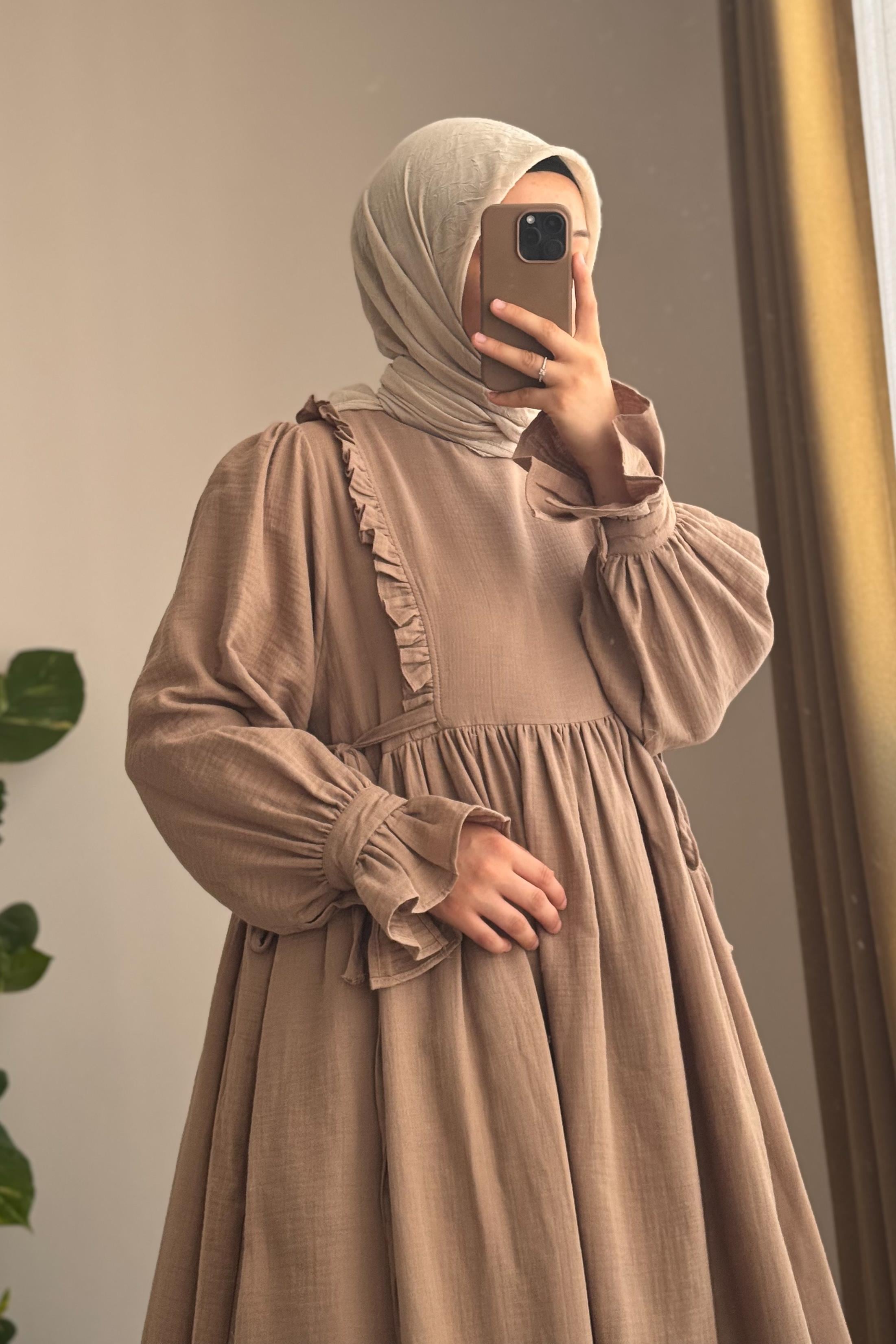 ANDE TESETTÜR, Fırfır Detaylı Müslin Elbise, Fırfır Detaylı Müslin Elbise - Natural vizon