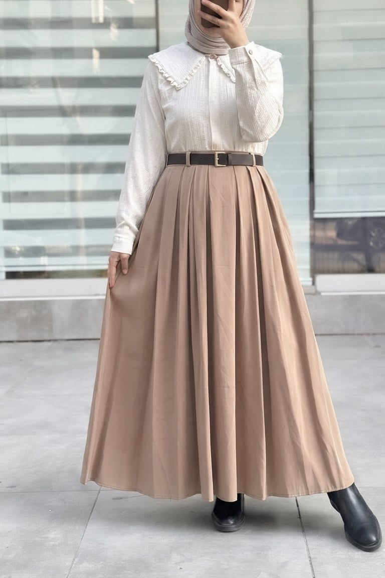 Ande Tesettür, Geniş Pileli Etek, Geniş Pileli Etek - Bej