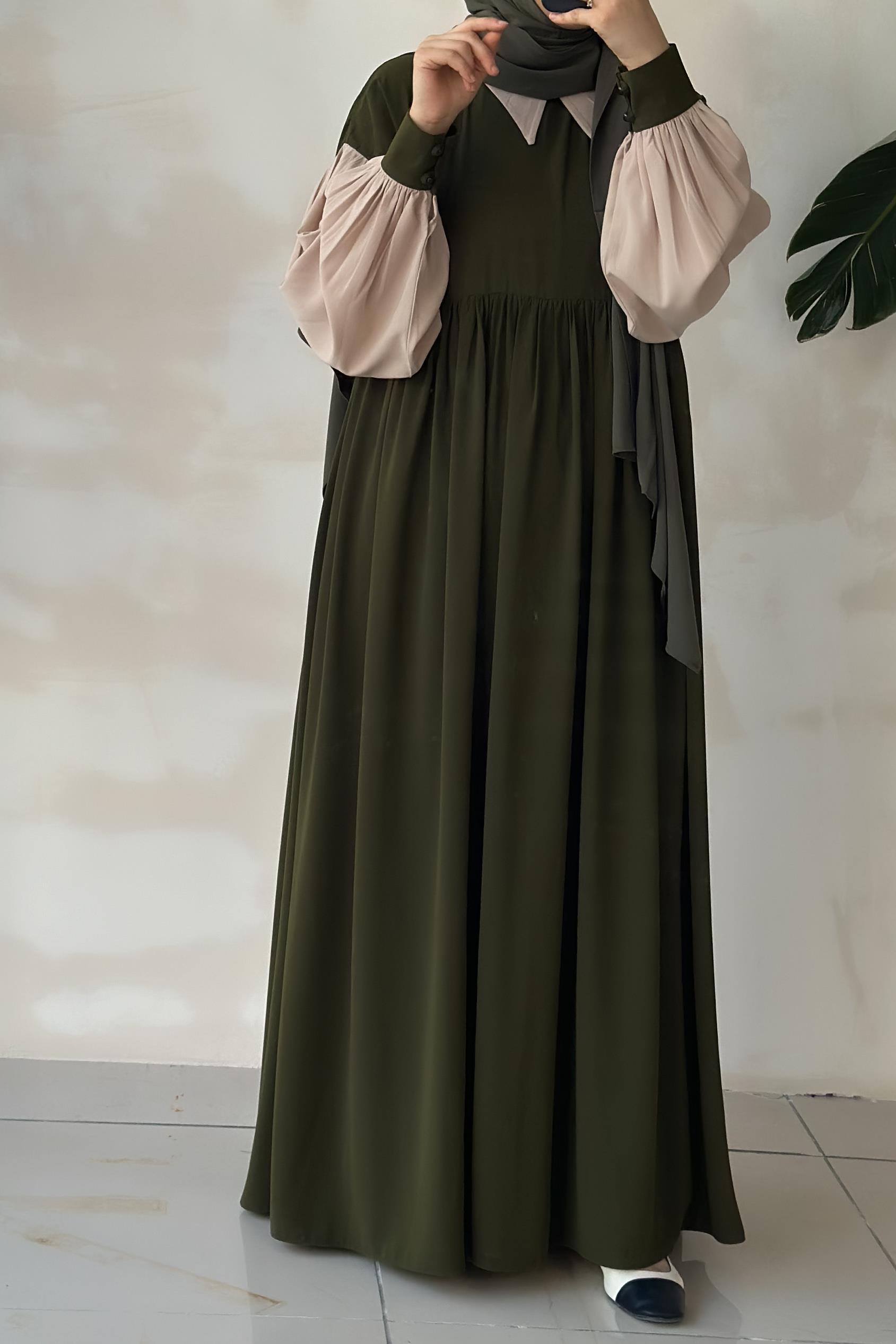 ANDE TESETTÜR, Hijabi Elbise, Hijabi Elbise- Haki yeşil