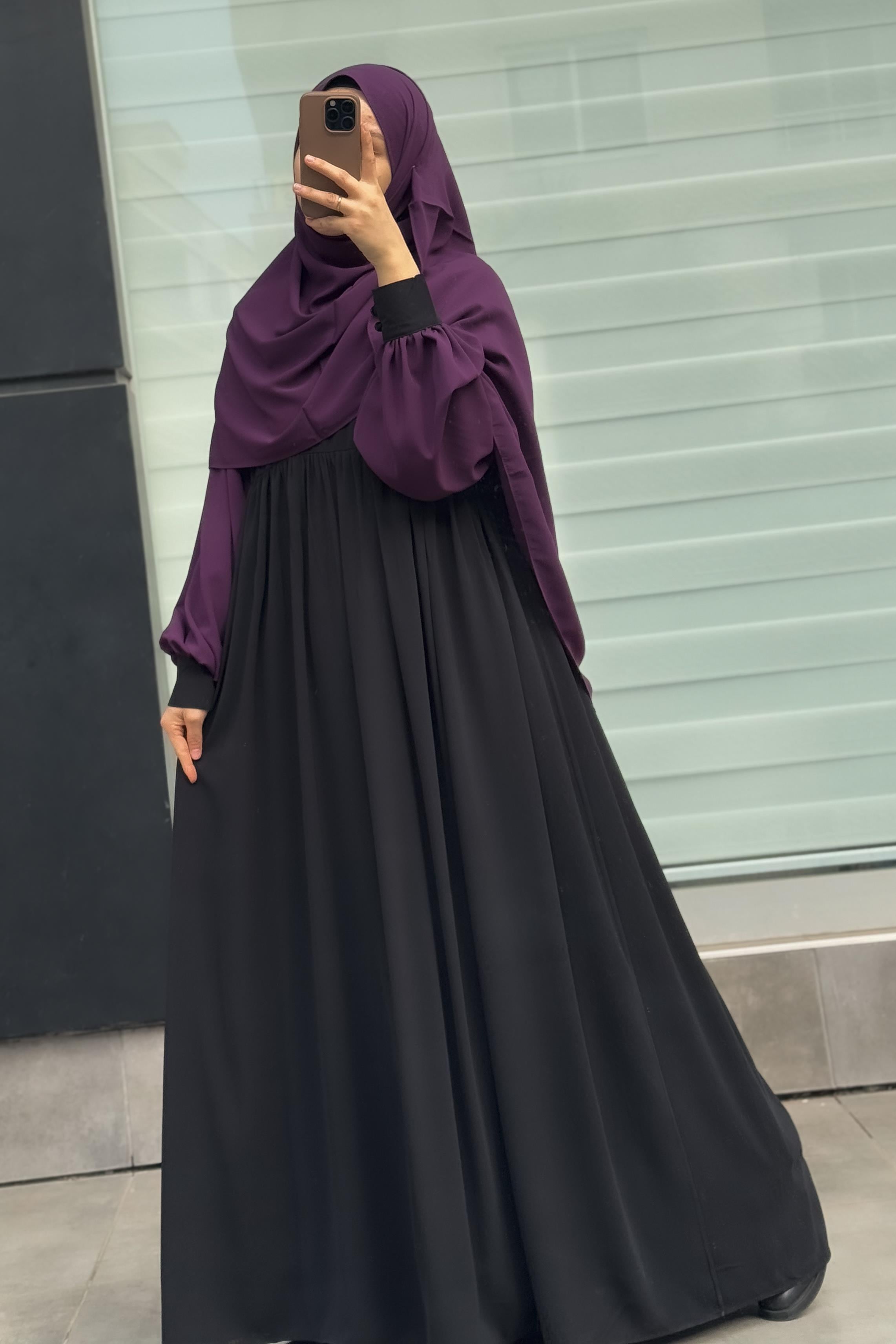 ANDE TESETTÜR, Hijabi Elbise, Hijabi Elbise- Siyah / mürdüm