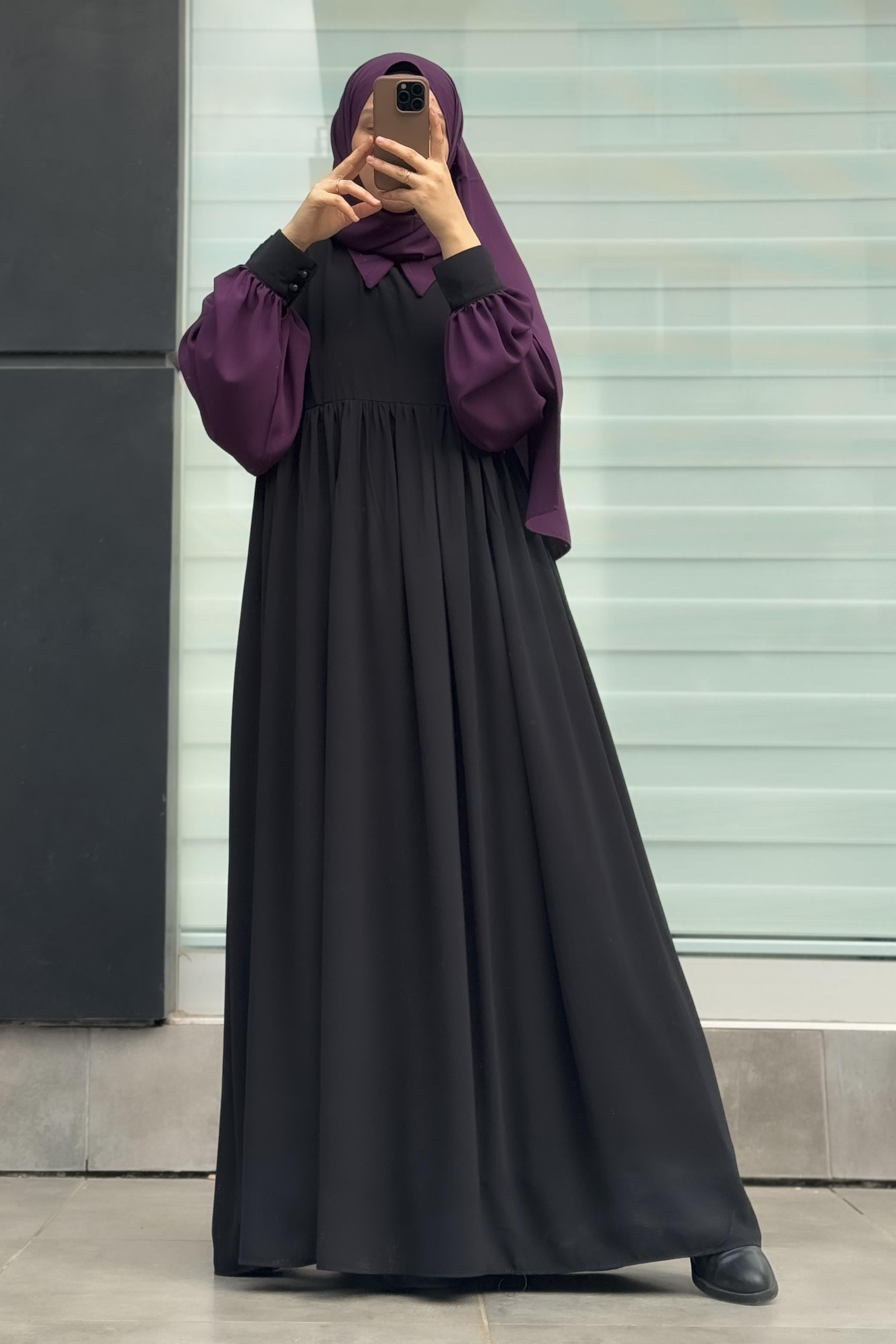 ANDE TESETTÜR, Hijabi Elbise, Hijabi Elbise- Siyah / mürdüm