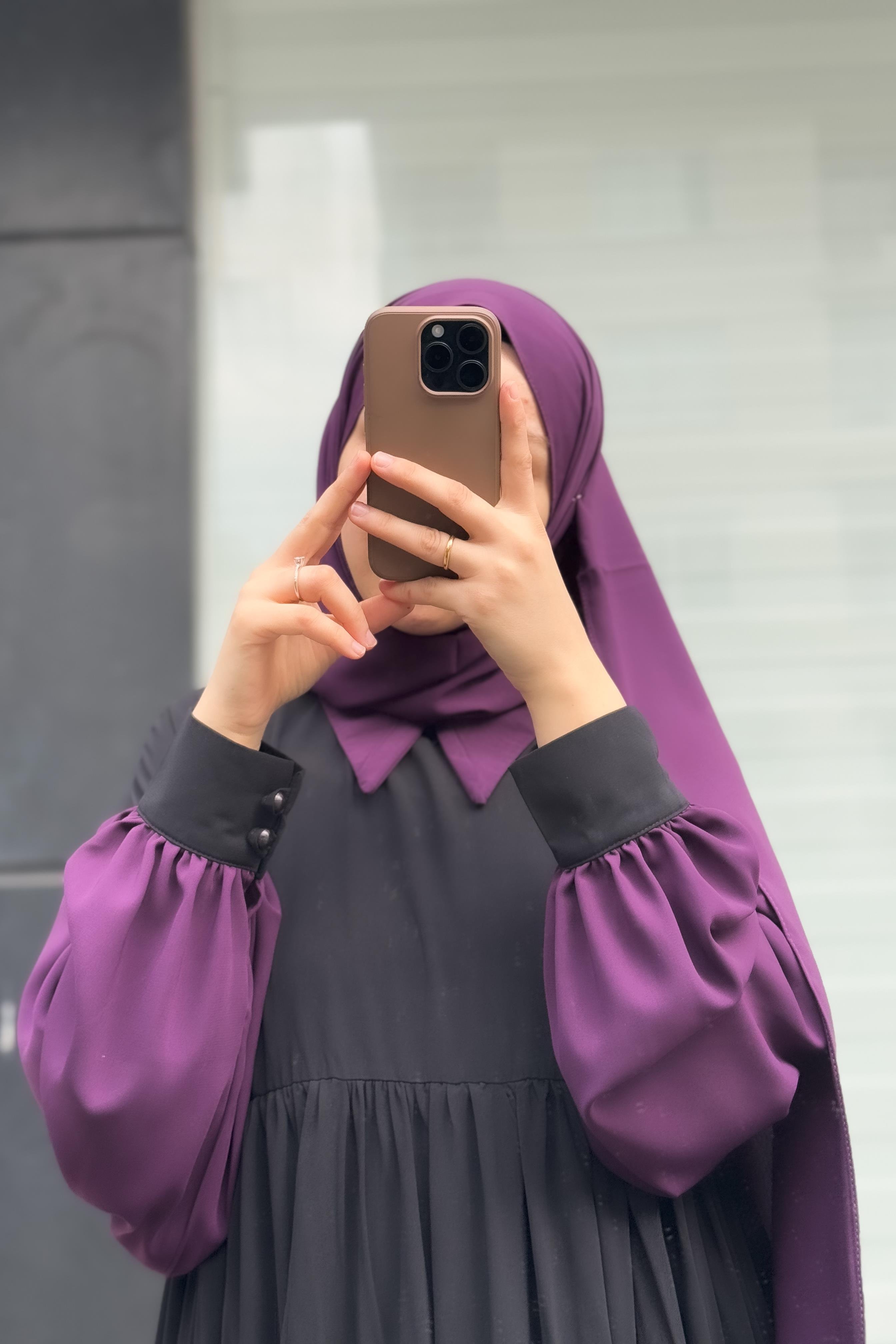 ANDE TESETTÜR, Hijabi Elbise, Hijabi Elbise- Siyah / mürdüm