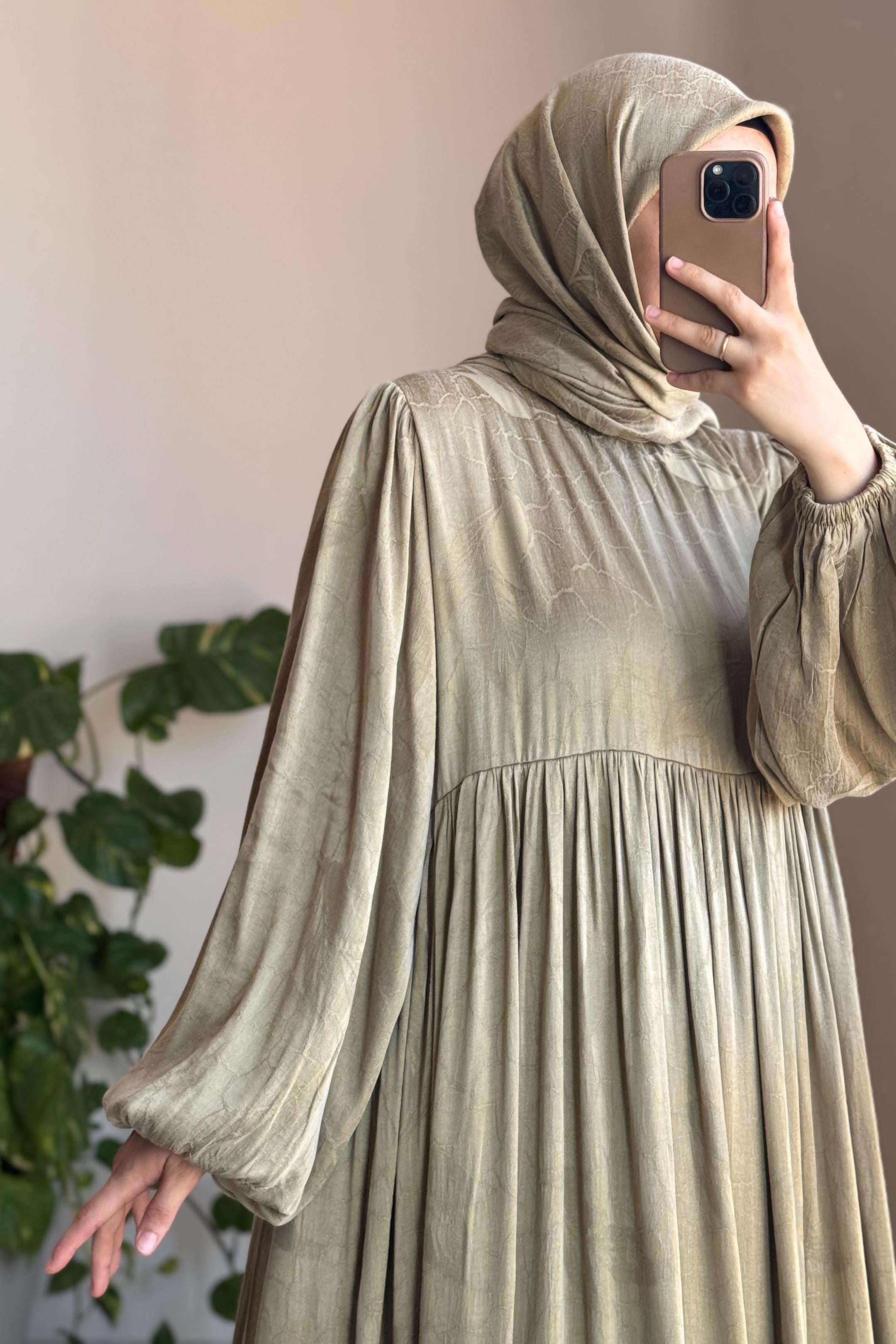 ANDE TESETTÜR, İpek Cupra Elbise, İpek Cupra Elbise - Ihlamur desen