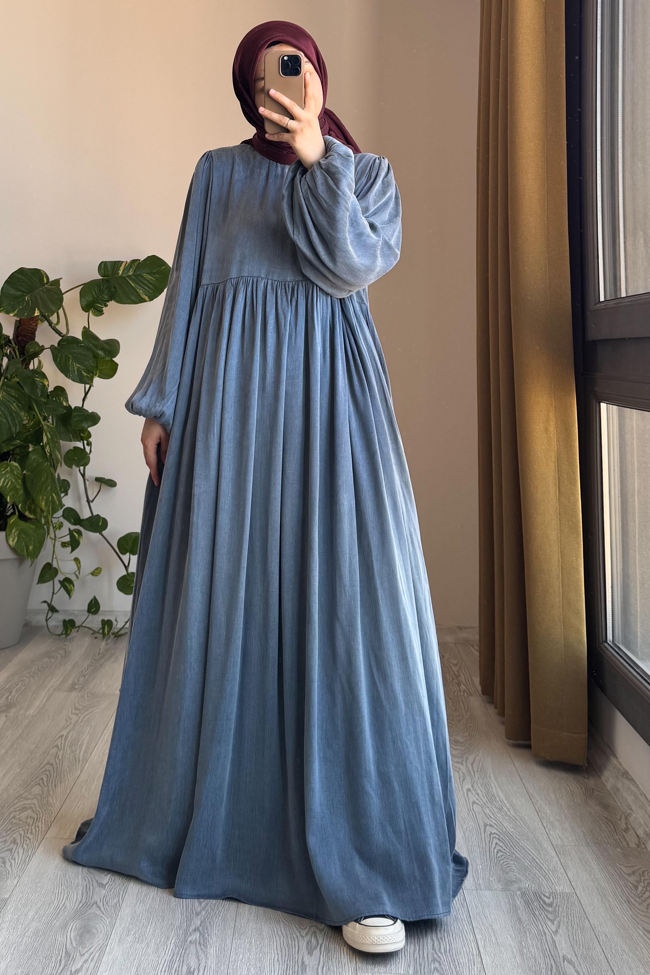 Ande Tesettür, İpek Cupra Elbise, İpek Cupra Elbise - Soft mavi