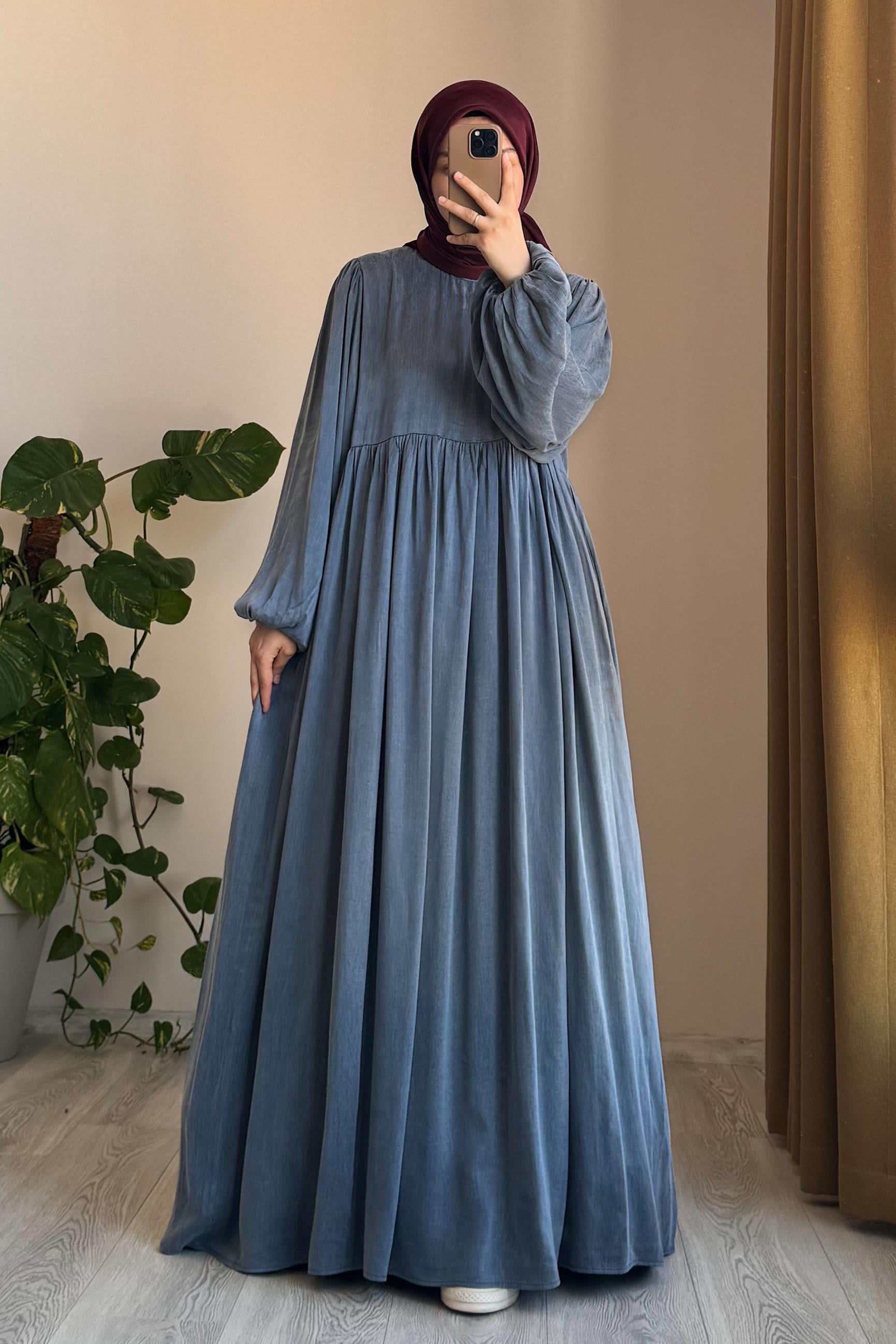 Ande Tesettür, İpek Cupra Elbise, İpek Cupra Elbise - Soft mavi